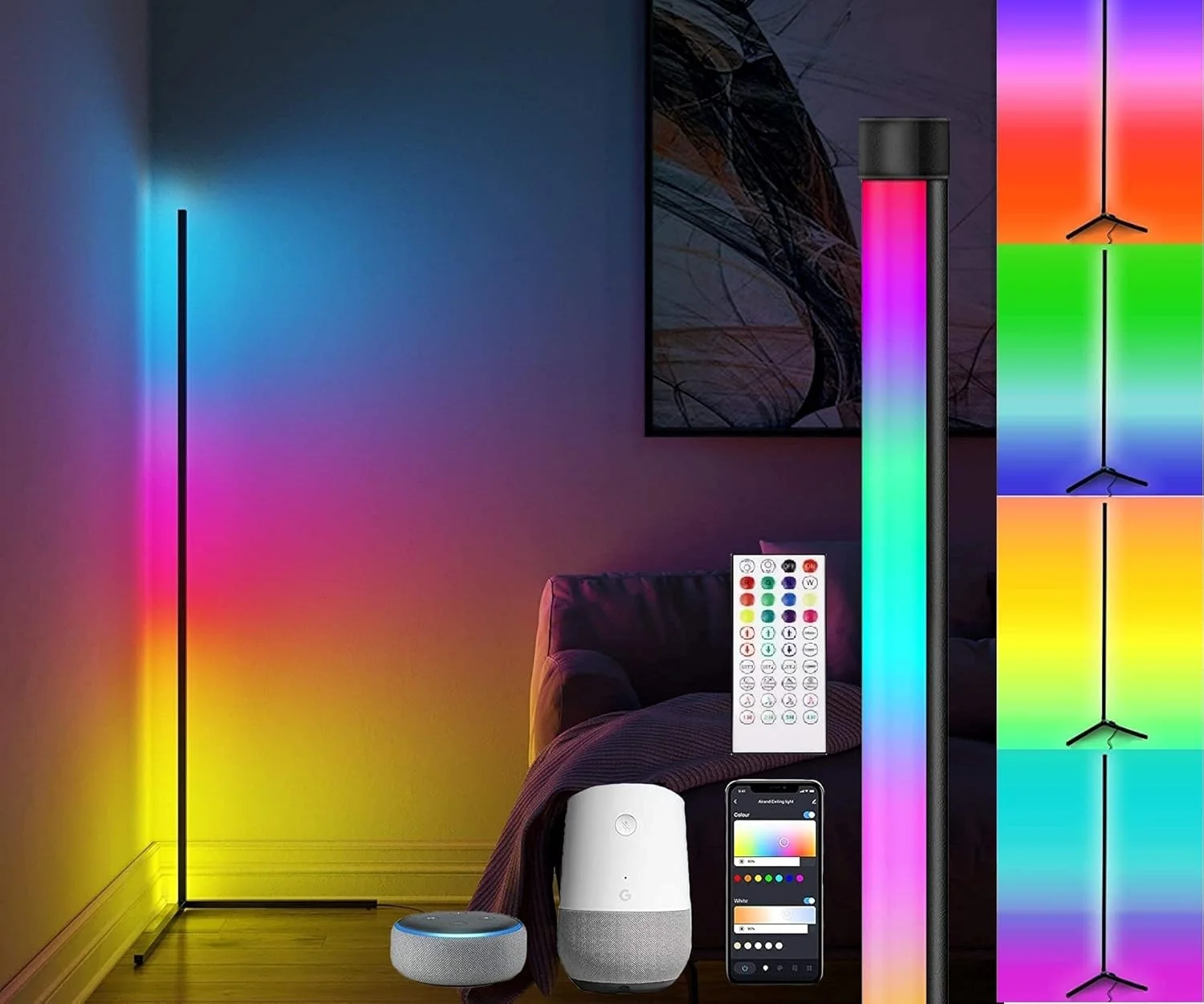 چراغ ایستاده کنج ال ای دی هوشمند Eazyliv Tuya SmartLife WiFi، چراغ دنبال کننده موسیقی با تغییر رنگ RGB Dream، کنترل از طریق اپلیکیشن برای اتاق نشیمن، اتاق خواب، مهمانی و غیره، سازگار با الکسا/گوگل هوم