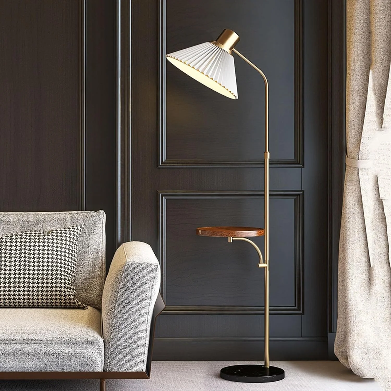 چراغ ایستاده کنار مبلی قائم مدل Space Saver با سینی چوبی، دیمر دار مناسب اتاق نشیمن، اتاق خواب، دفتر کار، چراغ مطالعه مدرن (مشکی) چراغ ایستاده کنار مبلی قائم مدل Space Saver با سینی چوبی، دیمر دار مناسب اتاق نشیمن، اتاق خواب، دفتر کار، چراغ مطالعه مدرن (مشکی)