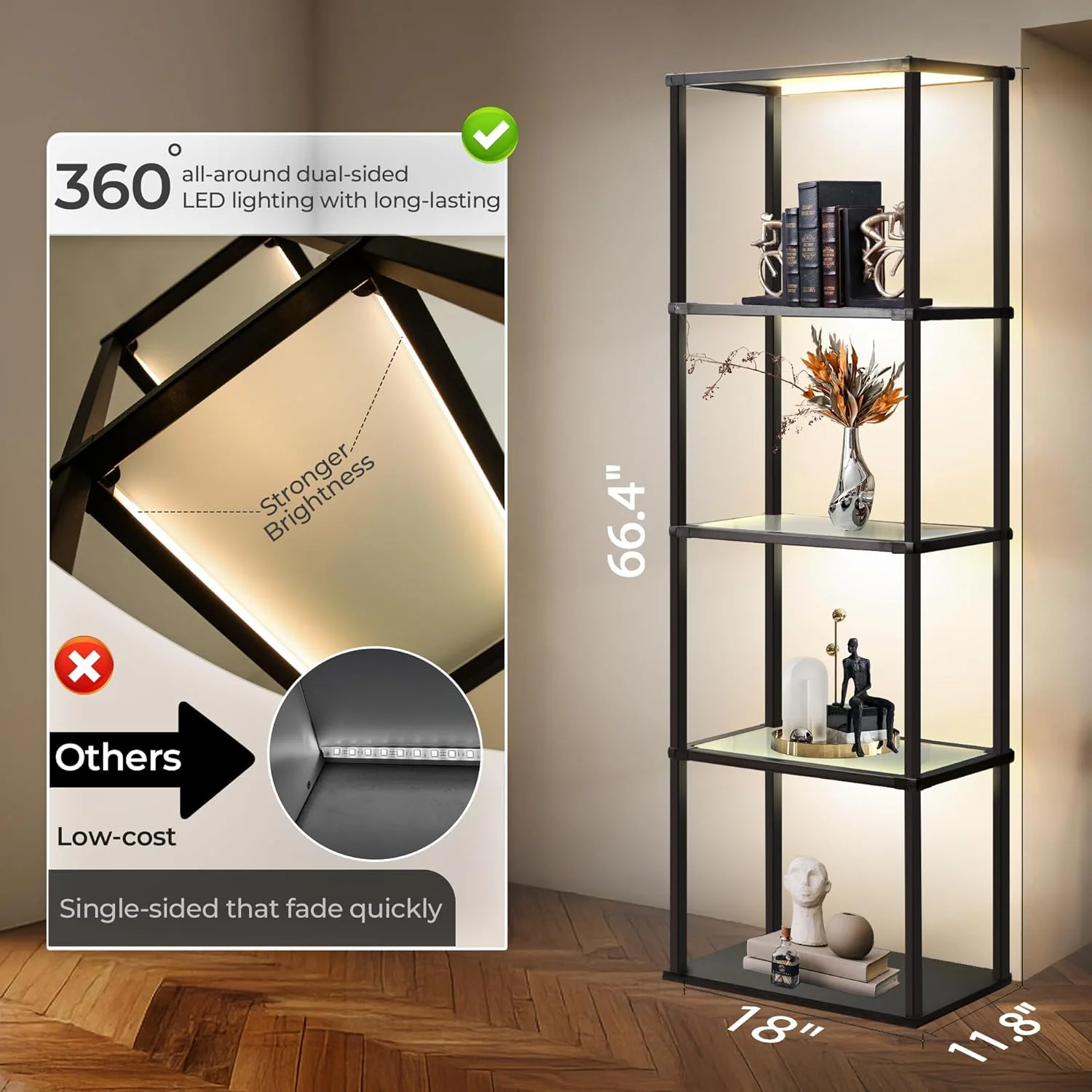 چراغ ایستاده قفسه دار بلند، چراغ LED دیمر دار با 3 دمای رنگ، قفسه کتابخانه شیشه ای محکم با کنترل از راه دور، چراغ ایستاده با قفسه برای دکور اتاق نشیمن، کلکسیون (مشکی) چراغ ایستاده قفسه دار بلند، چراغ LED دیمر دار با 3 دمای رنگ، قفسه کتابخانه شیشه ای محکم با کنترل از راه دور، چراغ ایستاده با قفسه برای دکور اتاق نشیمن، کلکسیون (مشکی)