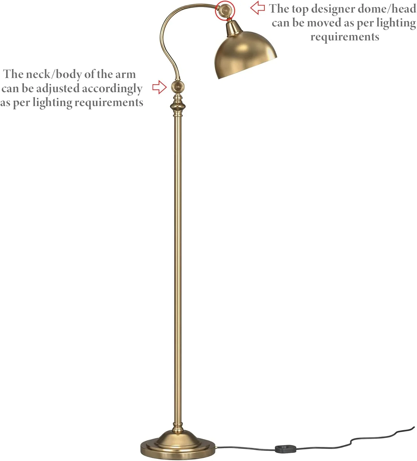 چراغ ایستاده رومیزی برنجی عتیقه خمیده و قابل تنظیم Divine Trends، با قابلیت حرکت دادن حباب و گردن برای تمرکز نور، مناسب مطالعه، بسته 1 عددی چراغ ایستاده رومیزی برنجی عتیقه خمیده و قابل تنظیم Divine Trends، با قابلیت حرکت دادن حباب و گردن برای تمرکز نور، مناسب مطالعه، بسته 1 عددی