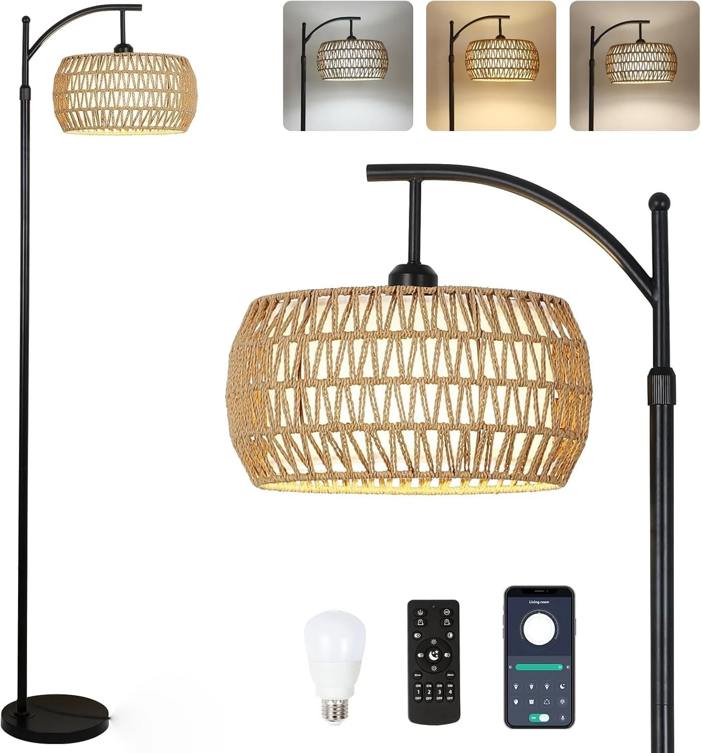 چراغ ایستاده، چراغ ایستاده LED دیمر دار با 3 دمای رنگ، چراغ ایستاده مشکی با سایه بان دو لایه حصیری و پارچه ای، چراغ قطبی بلند به سبک بوهو فارم هاوس برای اتاق نشیمن و اتاق خواب چراغ ایستاده، چراغ ایستاده LED دیمر دار با 3 دمای رنگ، چراغ ایستاده مشکی با سایه بان دو لایه حصیری و پارچه ای، چراغ قطبی بلند به سبک بوهو فارم هاوس برای اتاق نشیمن و اتاق خواب