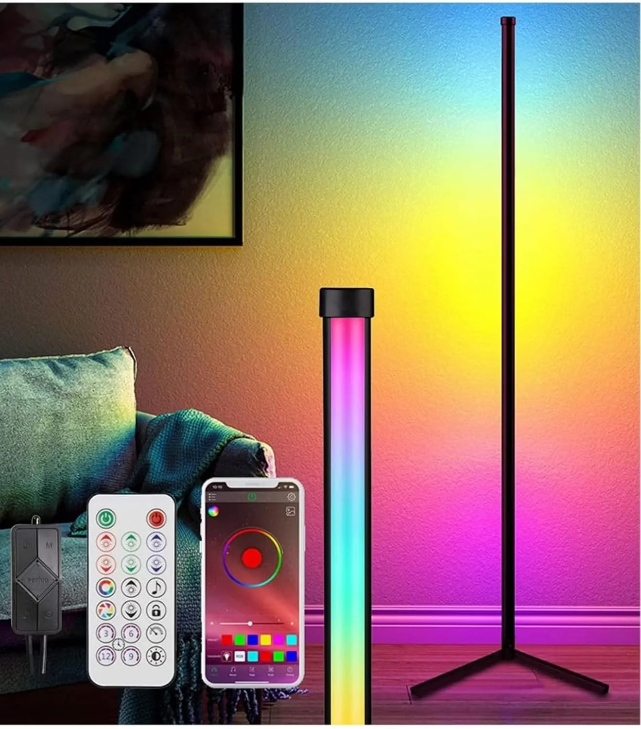 چراغ ایستاده گوشه ای، چراغ ایستاده 150 سانتی متری با قابلیت تنظیم نور، چراغ گوشه ای LED تغییر رنگ RGB مینیمالیستی با حالت موسیقی، کنترل از طریق برنامه و ریموت، چراغ ایستاده مدرن برای اتاق نشیمن، اتاق خواب و دکوراسیون منزل چراغ ایستاده گوشه ای، چراغ ایستاده 150 سانتی متری با قابلیت تنظیم نور، چراغ گوشه ای LED تغییر رنگ RGB مینیمالیستی با حالت موسیقی، کنترل از طریق برنامه و ریموت، چراغ ایستاده مدرن برای اتاق نشیمن، اتاق خواب و دکوراسیون منزل