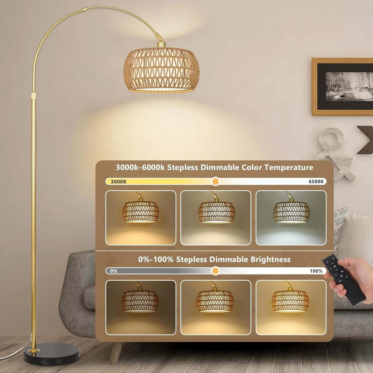 چراغ ایستاده طلایی برای اتاق نشیمن، چراغ قوسی با ریموت و لامپ دیمر، چراغ ایستاده حصیری بوهو با 3 دمای رنگ، چراغ بلند قابل تنظیم ارتفاع برای اتاق خواب، چراغ مطالعه بالای مبل چراغ ایستاده طلایی برای اتاق نشیمن، چراغ قوسی با ریموت و لامپ دیمر، چراغ ایستاده حصیری بوهو با 3 دمای رنگ، چراغ بلند قابل تنظیم ارتفاع برای اتاق خواب، چراغ مطالعه بالای مبل