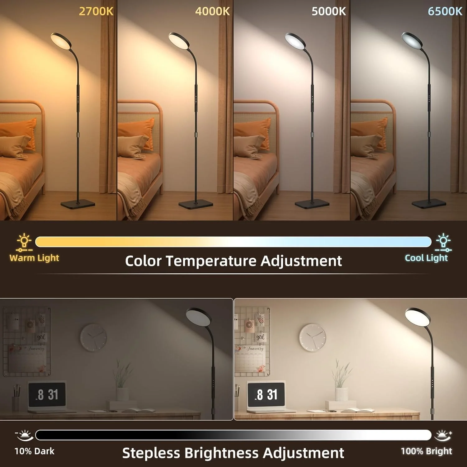 چراغ ایستاده، چراغ های LED فوق العاده روشن و دیمر پذیر برای اتاق نشیمن، چراغ ایستاده با دمای رنگ سفارشی با دکمه فشاری از راه دور، چراغ ایستاده گردن غازی قابل تنظیم برای اتاق خواب دفتر کار مشکی چراغ ایستاده، چراغ های LED فوق العاده روشن و دیمر پذیر برای اتاق نشیمن، چراغ ایستاده با دمای رنگ سفارشی با دکمه فشاری از راه دور، چراغ ایستاده گردن غازی قابل تنظیم برای اتاق خواب دفتر کار مشکی