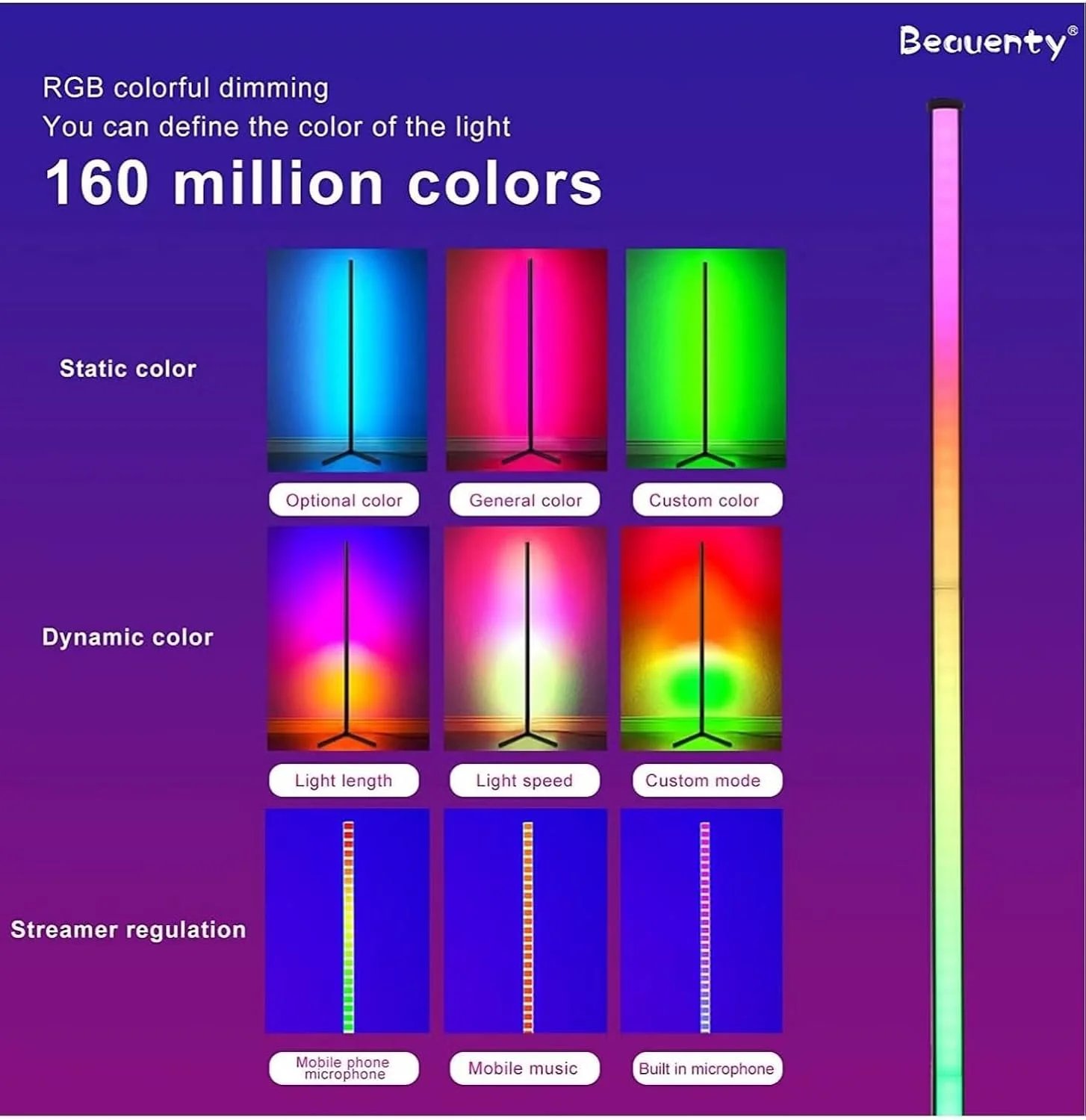 چراغ ایستاده گوشه ای، چراغ ایستاده 150 سانتی متری با قابلیت تنظیم نور، چراغ گوشه ای LED تغییر رنگ RGB مینیمالیستی با حالت موسیقی، کنترل از طریق برنامه و ریموت، چراغ ایستاده مدرن برای اتاق نشیمن، اتاق خواب و دکوراسیون منزل چراغ ایستاده گوشه ای، چراغ ایستاده 150 سانتی متری با قابلیت تنظیم نور، چراغ گوشه ای LED تغییر رنگ RGB مینیمالیستی با حالت موسیقی، کنترل از طریق برنامه و ریموت، چراغ ایستاده مدرن برای اتاق نشیمن، اتاق خواب و دکوراسیون منزل