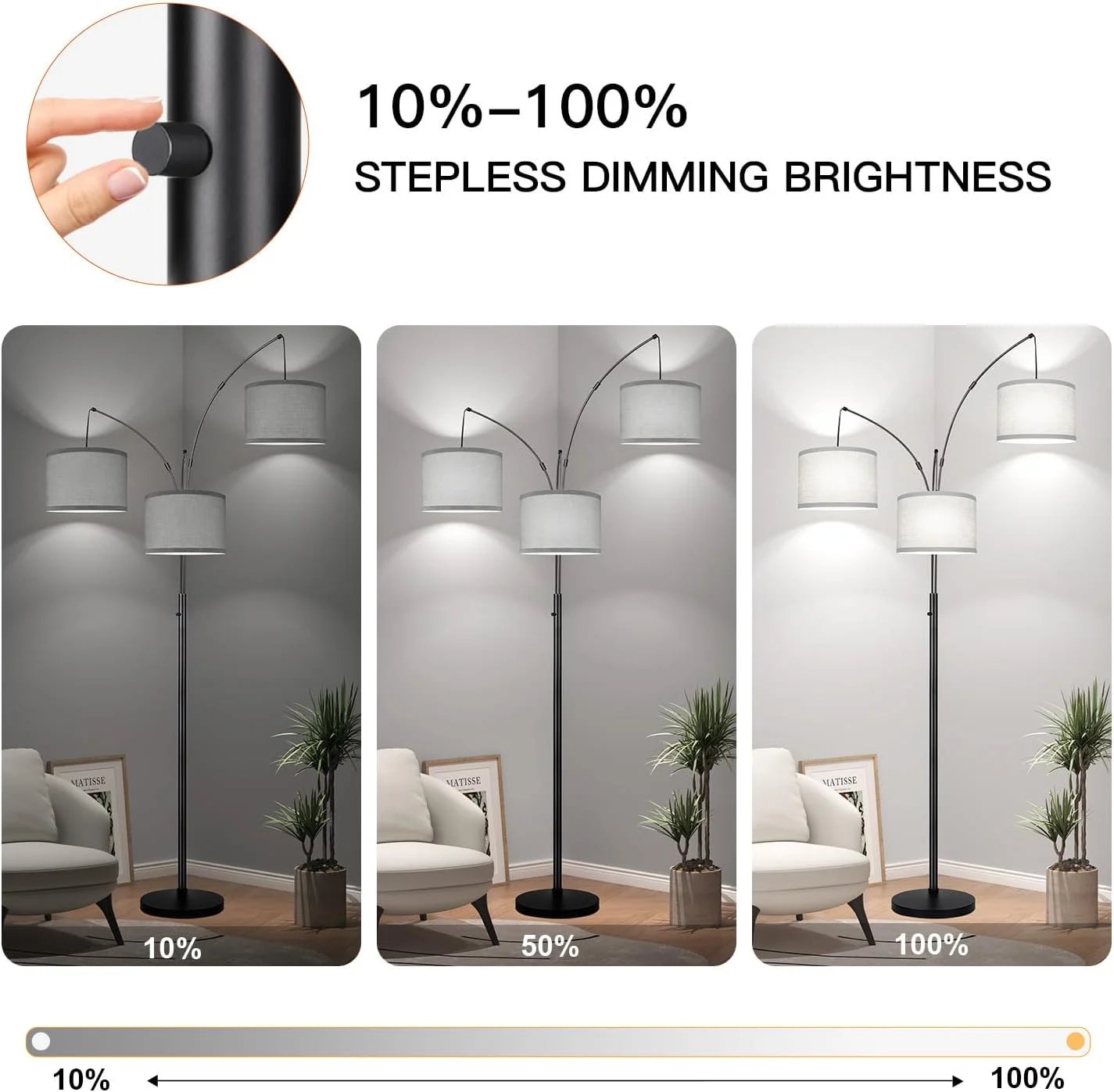 چراغ ایستاده دیمردار، چراغ های قوسی 3 شاخه برای اتاق نشیمن، چراغ درختی ایستاده بلند مدرن با سایه پارچه ای خاکستری و پایه سنگین، چراغ ایستاده بزرگ برای اتاق خواب و دفتر کار، شامل 3 عدد لامپ ال ای دی 1000 لومن چراغ ایستاده دیمردار، چراغ های قوسی 3 شاخه برای اتاق نشیمن، چراغ درختی ایستاده بلند مدرن با سایه پارچه ای خاکستری و پایه سنگین، چراغ ایستاده بزرگ برای اتاق خواب و دفتر کار، شامل 3 عدد لامپ ال ای دی 1000 لومن