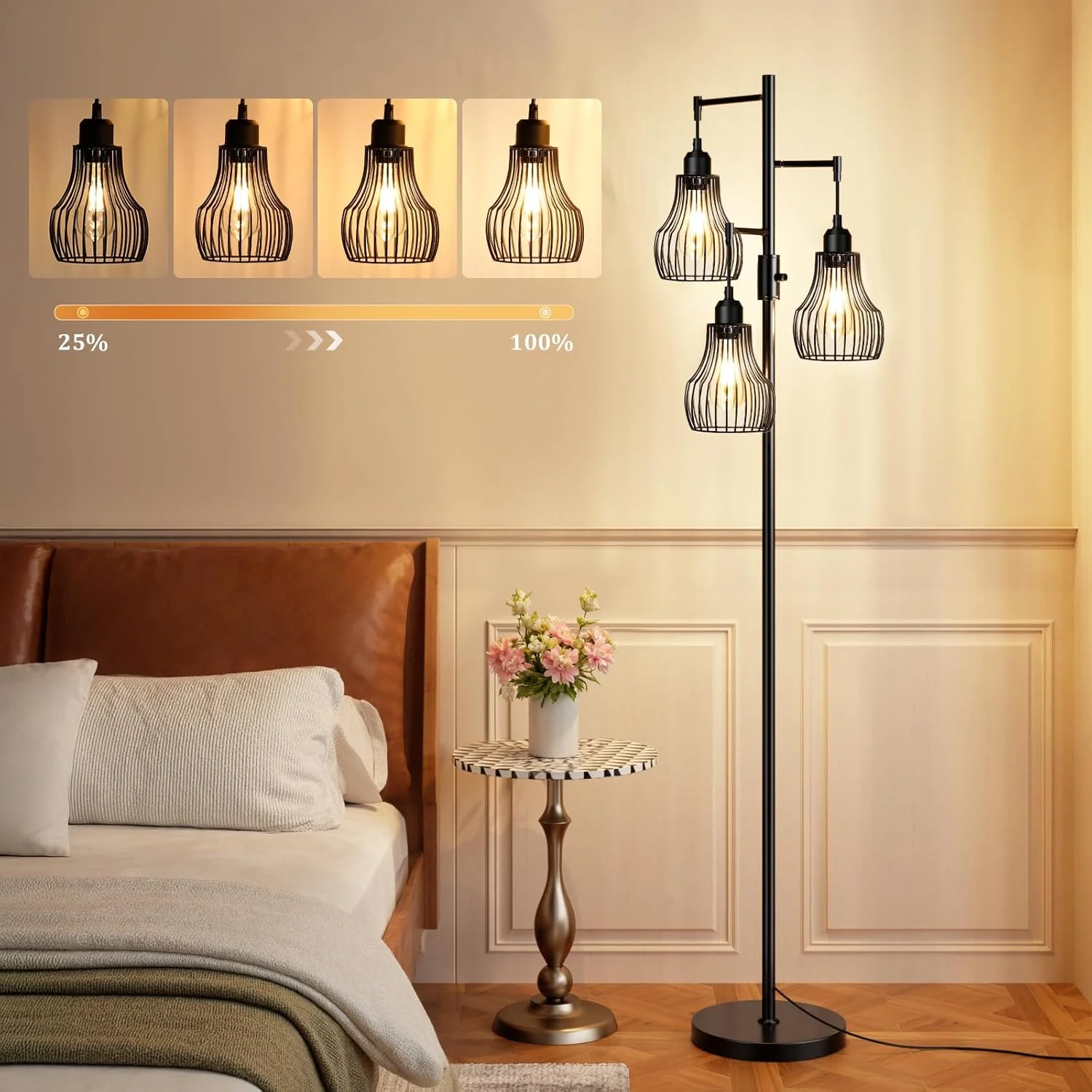 چراغ ایستاده دیمردار، شامل 3 عدد لامپ ادیسونی LED با نور 800 لومن، چراغ درختی ایستاده به سبک صنعتی و روستایی با قفسه های زیبا، مناسب برای اتاق نشیمن، اتاق خواب و دفتر کار - مشکی چراغ ایستاده دیمردار، شامل 3 عدد لامپ ادیسونی LED با نور 800 لومن، چراغ درختی ایستاده به سبک صنعتی و روستایی با قفسه های زیبا، مناسب برای اتاق نشیمن، اتاق خواب و دفتر کار - مشکی