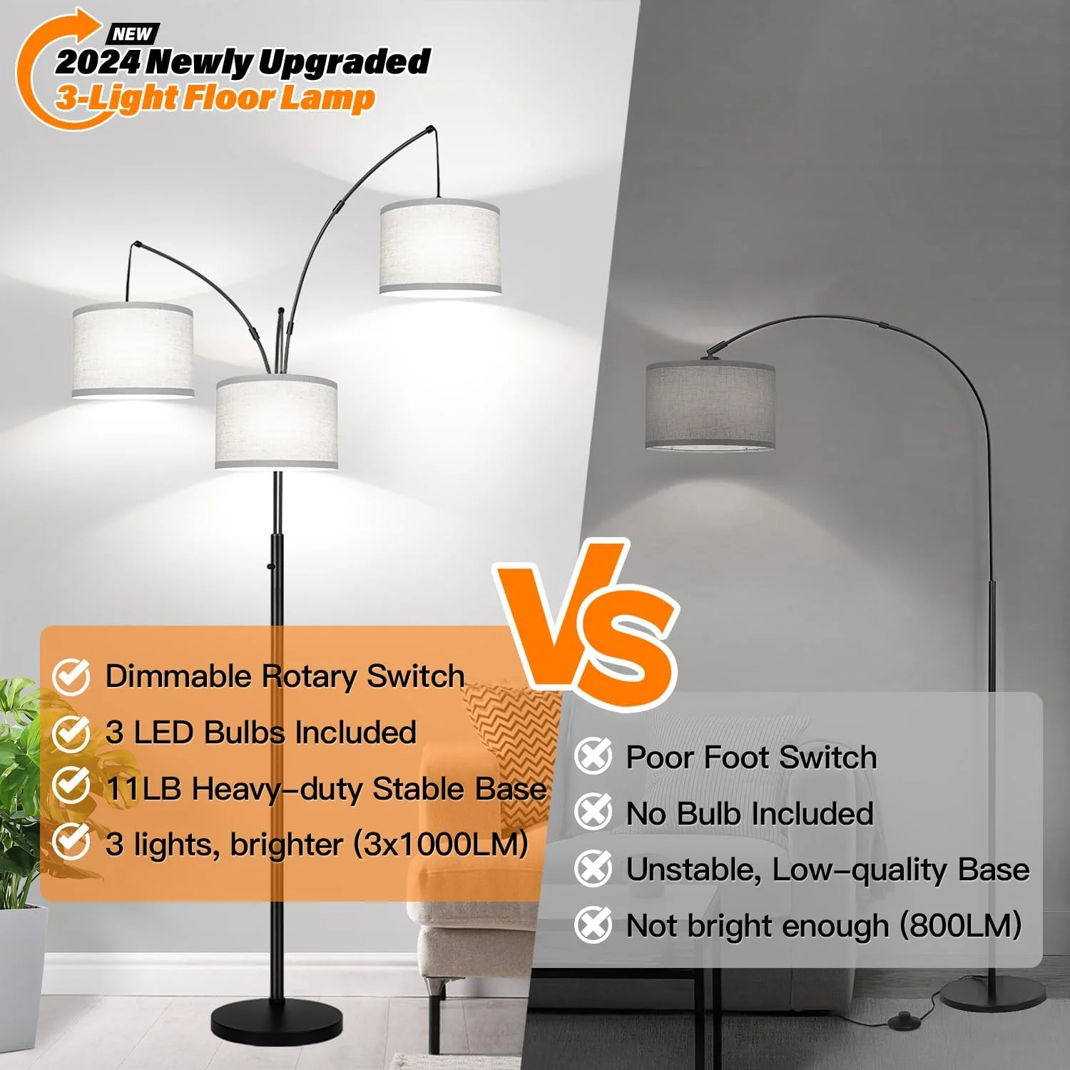 چراغ ایستاده دیمردار، چراغ های قوسی 3 شاخه برای اتاق نشیمن، چراغ درختی ایستاده بلند مدرن با سایه پارچه ای خاکستری و پایه سنگین، چراغ ایستاده بزرگ برای اتاق خواب و دفتر کار، شامل 3 عدد لامپ ال ای دی 1000 لومن چراغ ایستاده دیمردار، چراغ های قوسی 3 شاخه برای اتاق نشیمن، چراغ درختی ایستاده بلند مدرن با سایه پارچه ای خاکستری و پایه سنگین، چراغ ایستاده بزرگ برای اتاق خواب و دفتر کار، شامل 3 عدد لامپ ال ای دی 1000 لومن