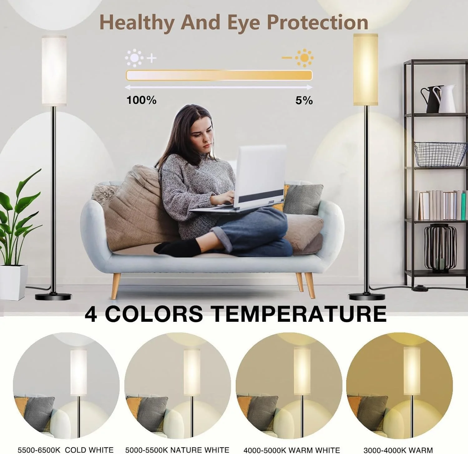 چراغ ایستاده RGB، چراغ گوشه ای LED هوشمند RGB با قابلیت تنظیم نور و تغییر رنگ همگام از طریق برنامه، کنترل از راه دور، 3 دمای رنگ لامپ 10 واتی با 16 میلیون رنگ، چراغ ایستاده مدرن چراغ ایستاده RGB، چراغ گوشه ای LED هوشمند RGB با قابلیت تنظیم نور و تغییر رنگ همگام از طریق برنامه، کنترل از راه دور، 3 دمای رنگ لامپ 10 واتی با 16 میلیون رنگ، چراغ ایستاده مدرن