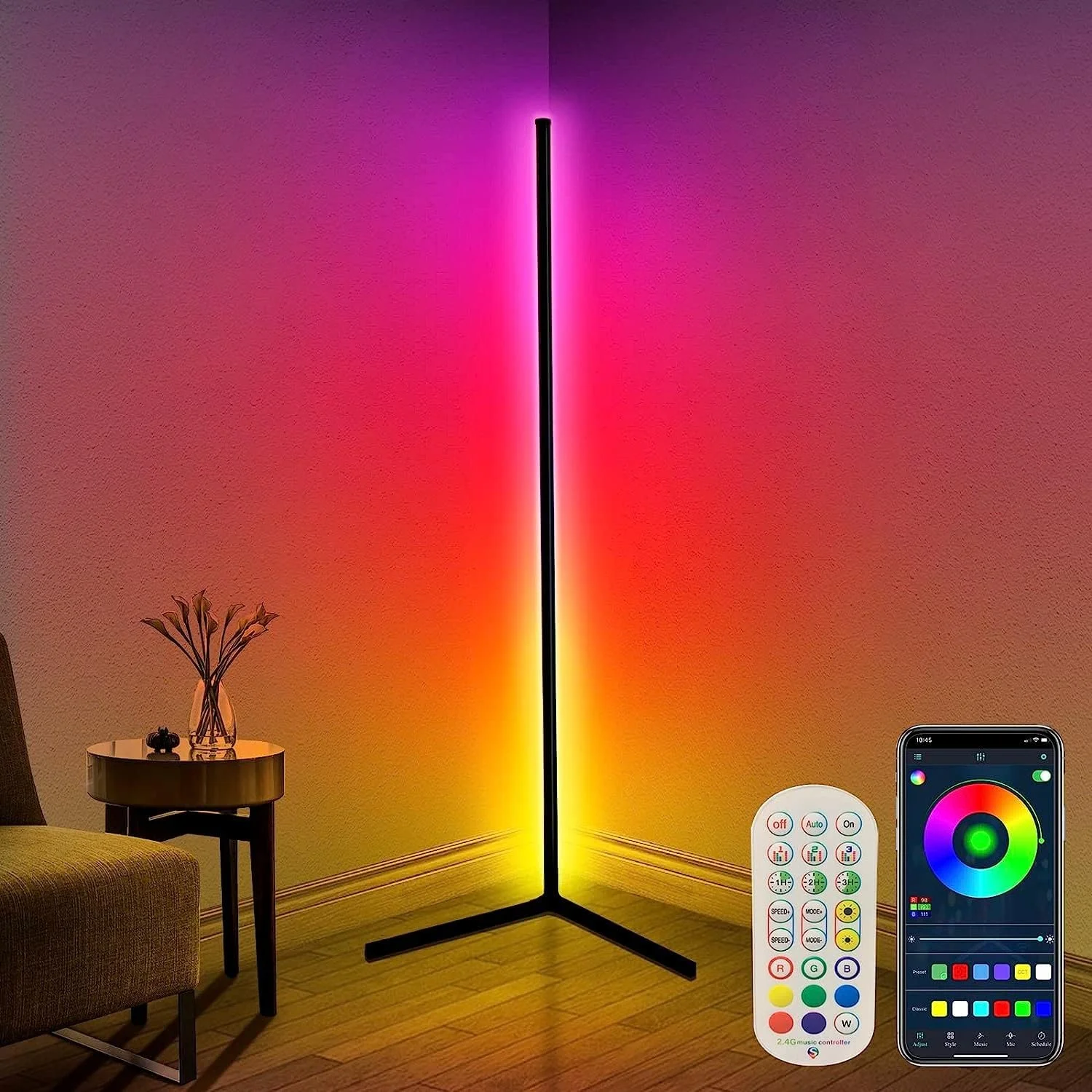 چراغ ایستاده کنج، چراغ ایستاده هوشمند RGB، چراغ کنج LED دیمر شونده با همگام سازی موسیقی تغییر رنگ کنترل از طریق برنامه و ریموت، چراغ ایستاده 65 اینچی برای اتاق بازی، اتاق نشیمن، اتاق خواب، جشن تولد، کریسمس چراغ ایستاده کنج، چراغ ایستاده هوشمند RGB، چراغ کنج LED دیمر شونده با همگام سازی موسیقی تغییر رنگ کنترل از طریق برنامه و ریموت، چراغ ایستاده 65 اینچی برای اتاق بازی، اتاق نشیمن، اتاق خواب، جشن تولد، کریسمس