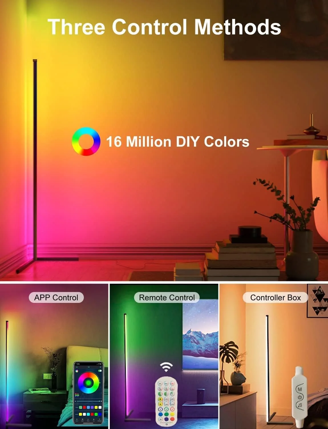 چراغ ایستاده کنج، چراغ ایستاده هوشمند RGB، چراغ کنج LED دیمر شونده با همگام سازی موسیقی تغییر رنگ کنترل از طریق برنامه و ریموت، چراغ ایستاده 65 اینچی برای اتاق بازی، اتاق نشیمن، اتاق خواب، جشن تولد، کریسمس چراغ ایستاده کنج، چراغ ایستاده هوشمند RGB، چراغ کنج LED دیمر شونده با همگام سازی موسیقی تغییر رنگ کنترل از طریق برنامه و ریموت، چراغ ایستاده 65 اینچی برای اتاق بازی، اتاق نشیمن، اتاق خواب، جشن تولد، کریسمس