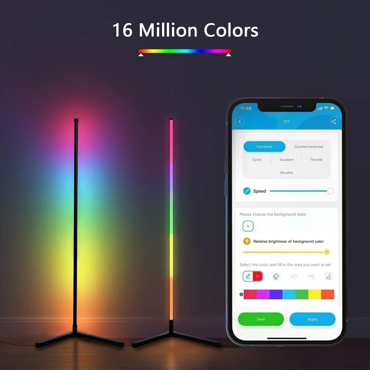 چراغ ایستاده گوشه ای، چراغ های هوشمند RGB، چراغ گوشه ای LED با قابلیت تنظیم نور با همگام سازی موسیقی، کنترل از راه دور با برنامه تغییر رنگ، چراغ ایستاده 56 اینچی برای اتاق نشیمن، اتاق خواب، جشن تولد، کریسمس چراغ ایستاده گوشه ای، چراغ های هوشمند RGB، چراغ گوشه ای LED با قابلیت تنظیم نور با همگام سازی موسیقی، کنترل از راه دور با برنامه تغییر رنگ، چراغ ایستاده 56 اینچی برای اتاق نشیمن، اتاق خواب، جشن تولد، کریسمس