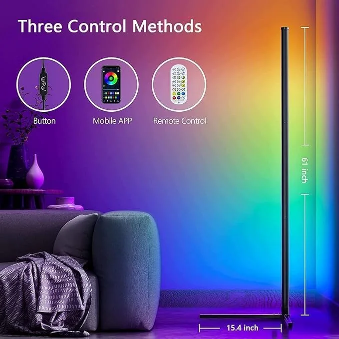 چراغ ایستاده گوشه ای، چراغ های هوشمند RGB، چراغ گوشه ای LED با قابلیت تنظیم نور با همگام سازی موسیقی، کنترل از راه دور با برنامه تغییر رنگ، چراغ ایستاده 56 اینچی برای اتاق نشیمن، اتاق خواب، جشن تولد، کریسمس چراغ ایستاده گوشه ای، چراغ های هوشمند RGB، چراغ گوشه ای LED با قابلیت تنظیم نور با همگام سازی موسیقی، کنترل از راه دور با برنامه تغییر رنگ، چراغ ایستاده 56 اینچی برای اتاق نشیمن، اتاق خواب، جشن تولد، کریسمس