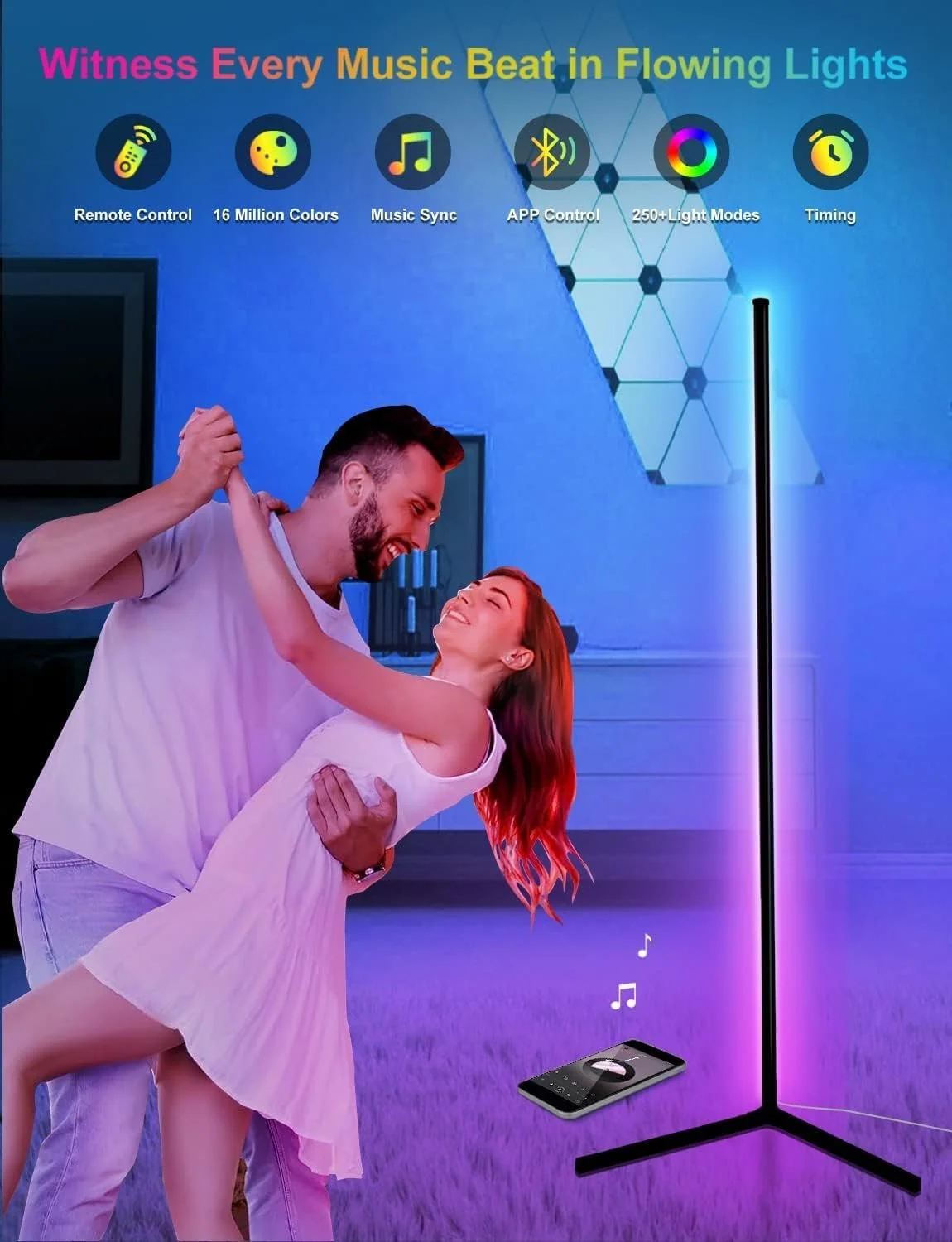 چراغ ایستاده کنج، چراغ ایستاده هوشمند RGB، چراغ کنج LED دیمر شونده با همگام سازی موسیقی تغییر رنگ کنترل از طریق برنامه و ریموت، چراغ ایستاده 65 اینچی برای اتاق بازی، اتاق نشیمن، اتاق خواب، جشن تولد، کریسمس چراغ ایستاده کنج، چراغ ایستاده هوشمند RGB، چراغ کنج LED دیمر شونده با همگام سازی موسیقی تغییر رنگ کنترل از طریق برنامه و ریموت، چراغ ایستاده 65 اینچی برای اتاق بازی، اتاق نشیمن، اتاق خواب، جشن تولد، کریسمس