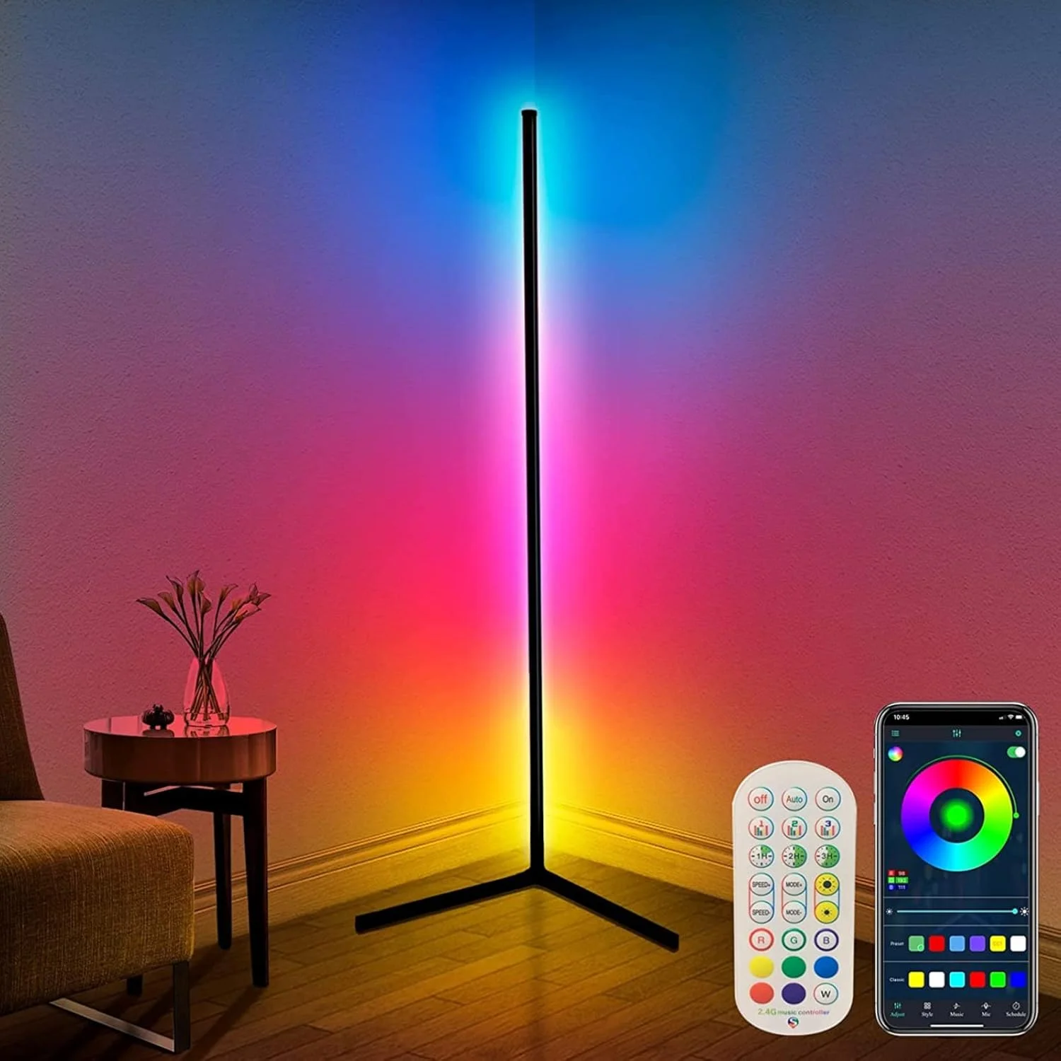 چراغ گوشه ای LED دیپر بلینگ، چراغ ایستاده RGB به ارتفاع 165 سانتی متر با کنترل از طریق اپلیکیشن و ریموت کنترل، 16 میلیون رنگ و 300 حالت، همگام سازی موسیقی و تایمر، چراغ مدرن برای اتاق نشیمن چراغ گوشه ای LED دیپر بلینگ، چراغ ایستاده RGB به ارتفاع 165 سانتی متر با کنترل از طریق اپلیکیشن و ریموت کنترل، 16 میلیون رنگ و 300 حالت، همگام سازی موسیقی و تایمر، چراغ مدرن برای اتاق نشیمن