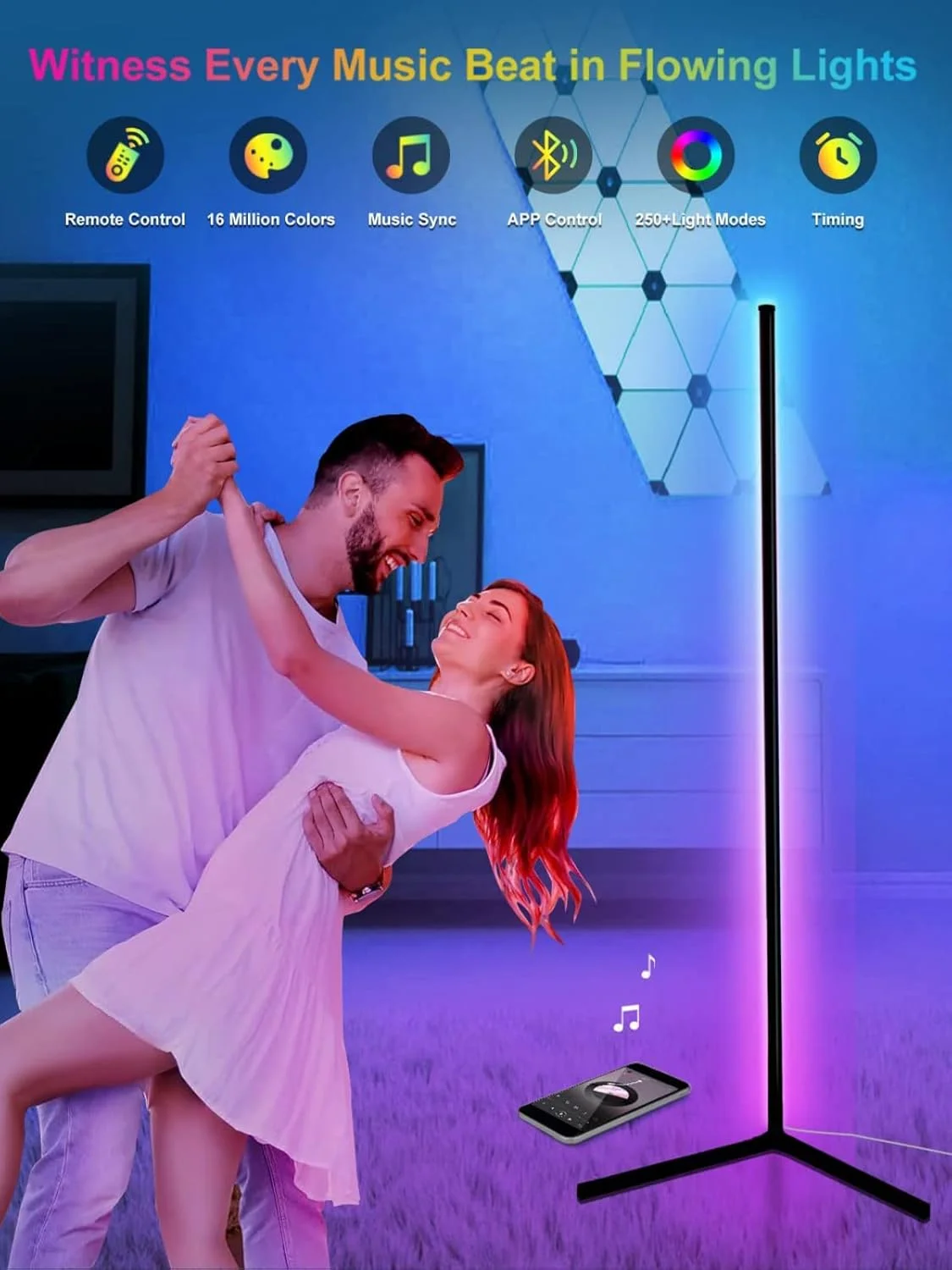 چراغ گوشه ای LED دیپر بلینگ، چراغ ایستاده RGB به ارتفاع 165 سانتی متر با کنترل از طریق اپلیکیشن و ریموت کنترل، 16 میلیون رنگ و 300 حالت، همگام سازی موسیقی و تایمر، چراغ مدرن برای اتاق نشیمن چراغ گوشه ای LED دیپر بلینگ، چراغ ایستاده RGB به ارتفاع 165 سانتی متر با کنترل از طریق اپلیکیشن و ریموت کنترل، 16 میلیون رنگ و 300 حالت، همگام سازی موسیقی و تایمر، چراغ مدرن برای اتاق نشیمن