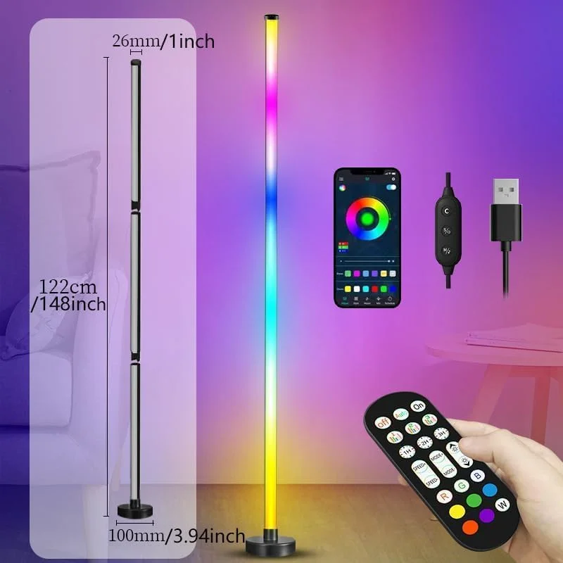 چراغ ایستاده ال ای دی هوشمند، چراغ گوشه ای مدرن 47 اینچی با قابلیت تغییر رنگ RGB و کنترل از راه دور و برنامه، 16 میلیون رنگ، همگام سازی موسیقی، چراغ ایستاده جداشدنی برای اتاق نشیمن، اتاق خواب، بازی (2 عدد) چراغ ایستاده ال ای دی هوشمند، چراغ گوشه ای مدرن 47 اینچی با قابلیت تغییر رنگ RGB و کنترل از راه دور و برنامه، 16 میلیون رنگ، همگام سازی موسیقی، چراغ ایستاده جداشدنی برای اتاق نشیمن، اتاق خواب، بازی (2 عدد)