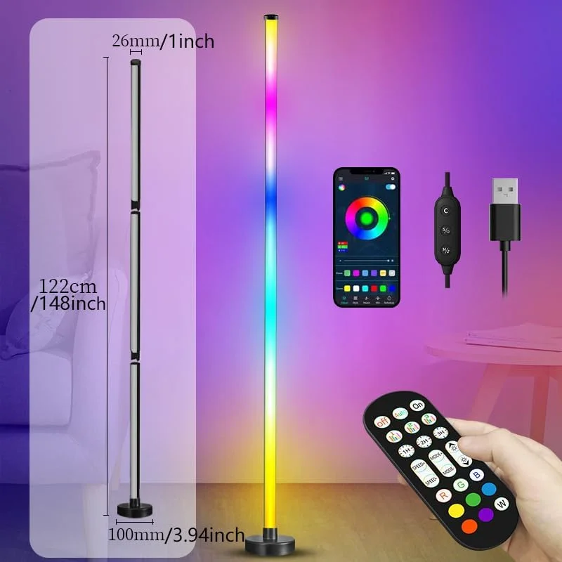 چراغ ایستاده ال ای دی هوشمند، چراغ گوشه ای مدرن 47 اینچی با قابلیت تغییر رنگ RGB و کنترل از راه دور و برنامه، 16 میلیون رنگ، همگام سازی موسیقی، چراغ ایستاده جداشدنی برای اتاق نشیمن، اتاق خواب، بازی (2 عدد) چراغ ایستاده ال ای دی هوشمند، چراغ گوشه ای مدرن 47 اینچی با قابلیت تغییر رنگ RGB و کنترل از راه دور و برنامه، 16 میلیون رنگ، همگام سازی موسیقی، چراغ ایستاده جداشدنی برای اتاق نشیمن، اتاق خواب، بازی (2 عدد)