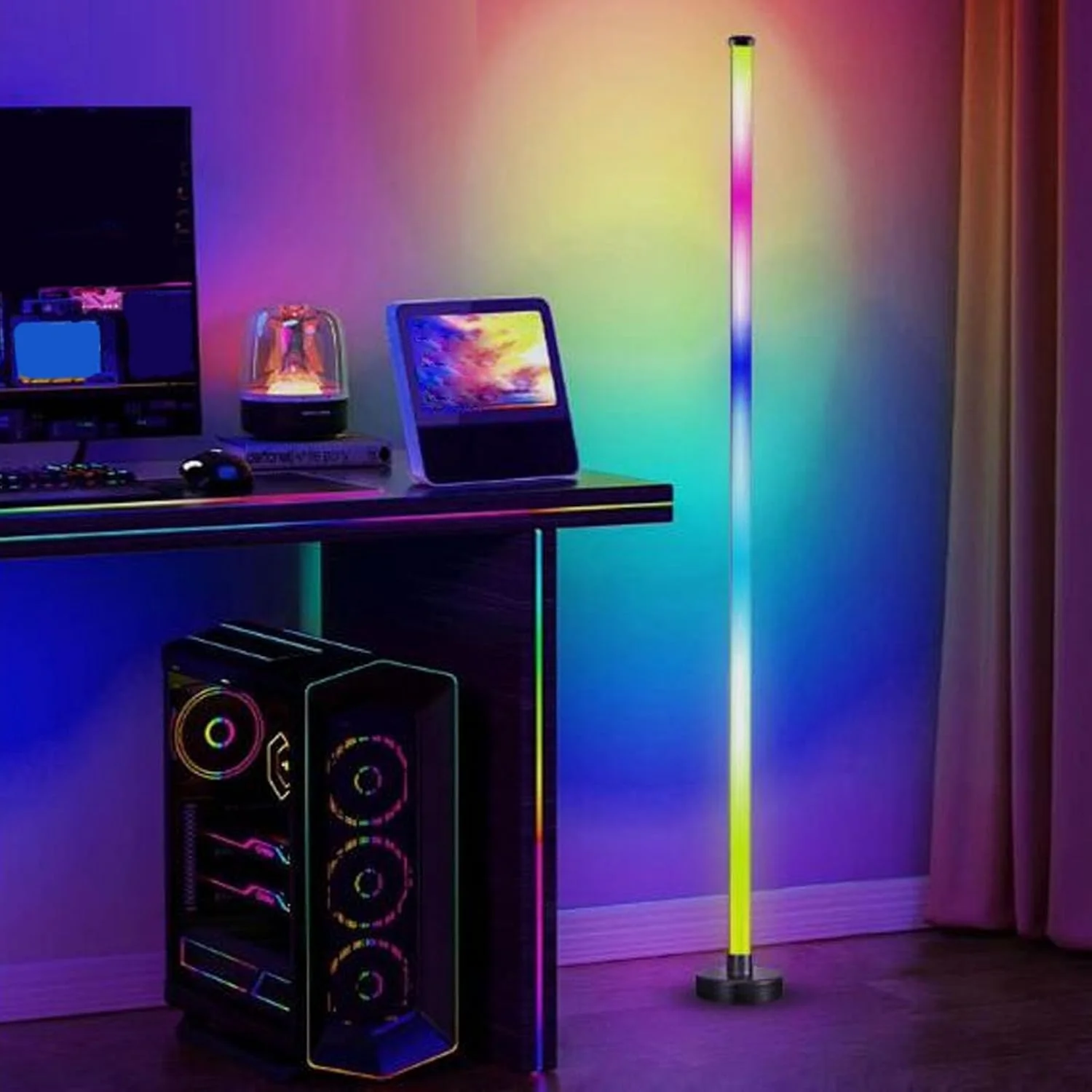 چراغ ایستاده LED Cryfokt، کنترل با اپلیکیشن، 5 ولت 20 وات، 69 لامپ LED، چراغ کف RGB با کنترل از راه دور برای اتاق خواب، کافه