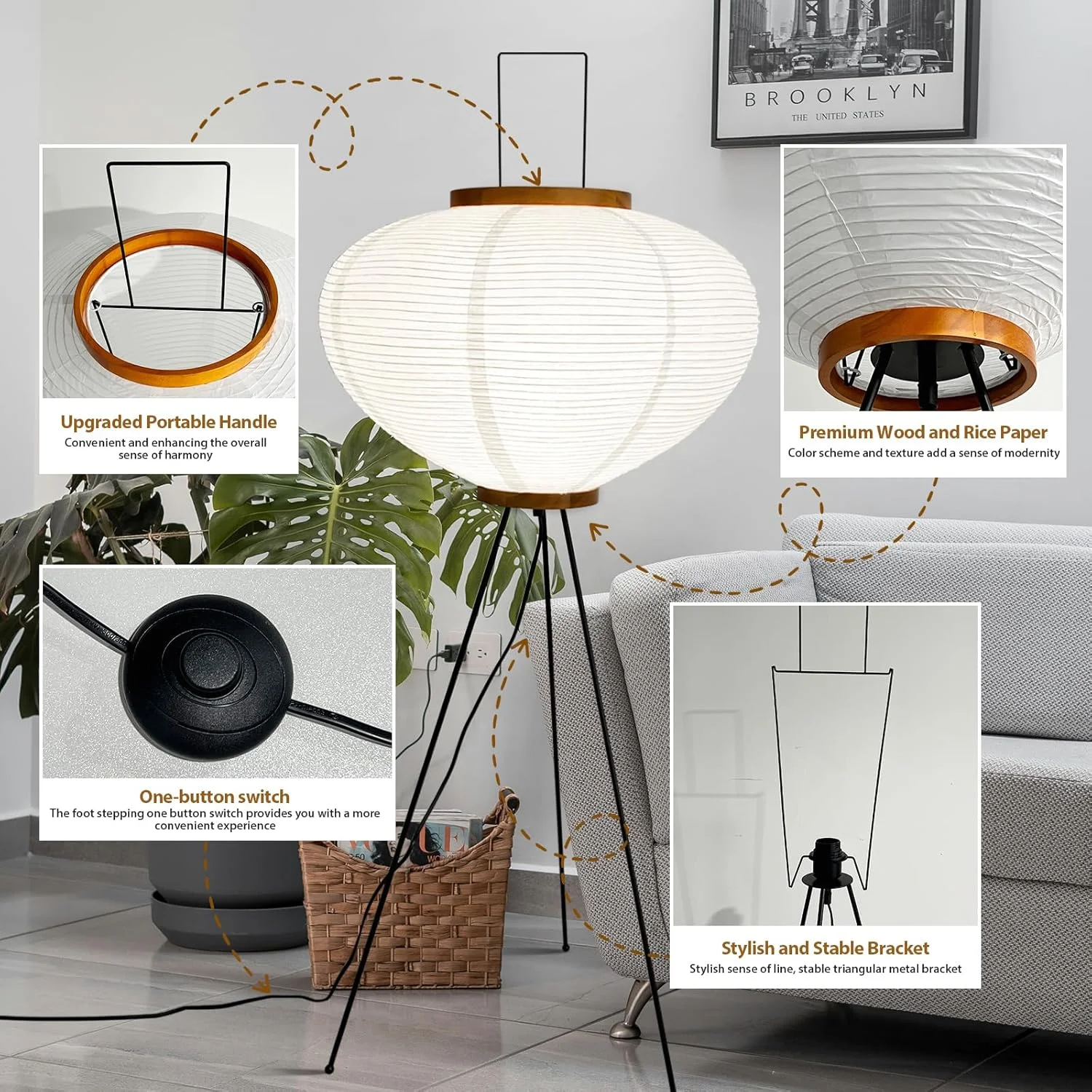 چراغ ایستاده کاغذی، چراغ کاغذی برنجی نوگوچی برای دکوراسیون Wabi Sabi، چراغ ایستاده کاغذی آکاری برای اتاق خواب/نشیمن چراغ ایستاده کاغذی، چراغ کاغذی برنجی نوگوچی برای دکوراسیون Wabi Sabi، چراغ ایستاده کاغذی آکاری برای اتاق خواب/نشیمن