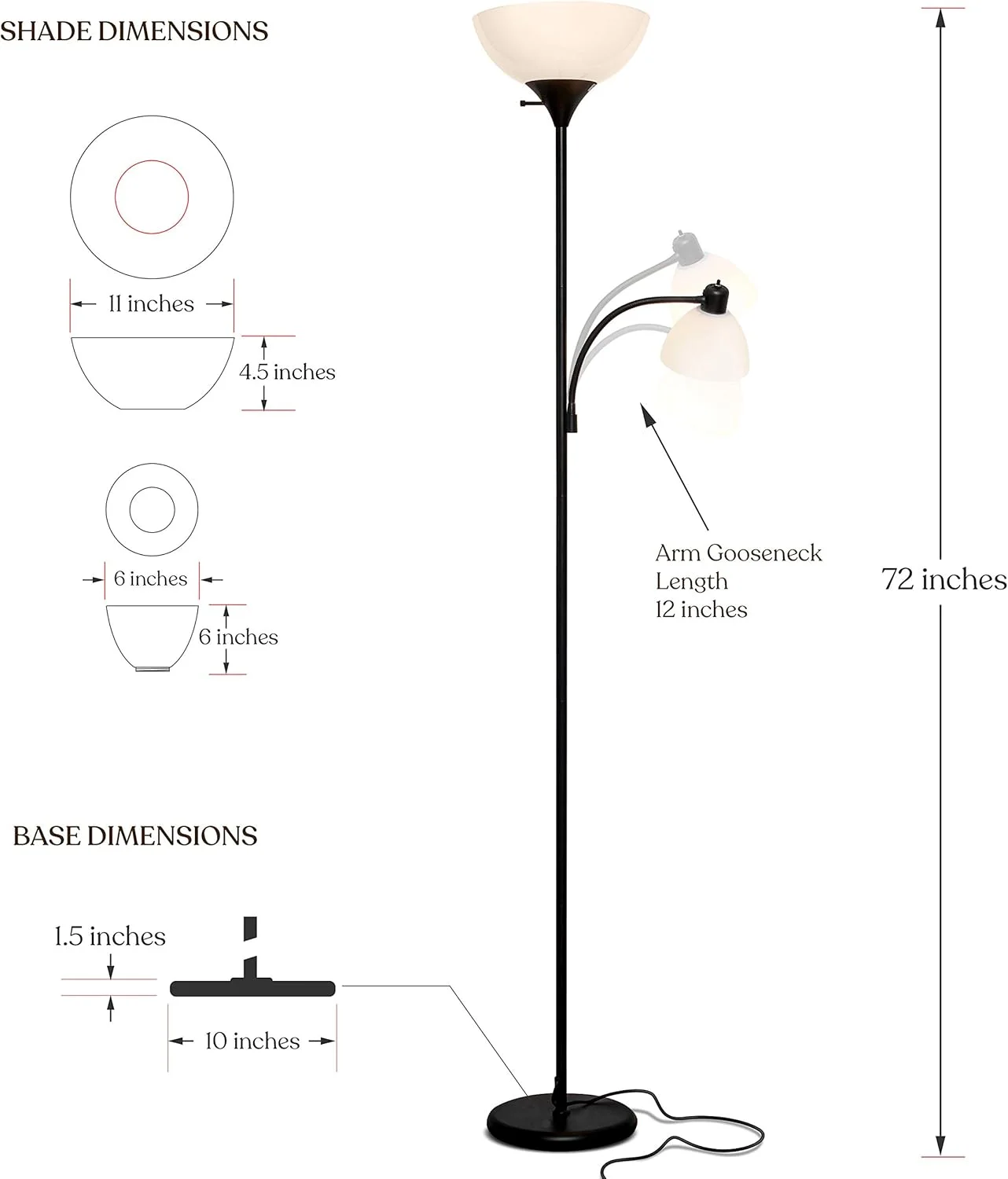 چراغ ایستاده ال ای دی Brightech Sky Dome Plus، چراغ ایستاده فوق العاده روشن با چراغ مطالعه برای اتاق نشیمن و دفاتر - چراغ ایستاده بلند دیمر دار برای مطالعه در اتاق خواب - مشکی چراغ ایستاده ال ای دی Brightech Sky Dome Plus، چراغ ایستاده فوق العاده روشن با چراغ مطالعه برای اتاق نشیمن و دفاتر - چراغ ایستاده بلند دیمر دار برای مطالعه در اتاق خواب - مشکی
