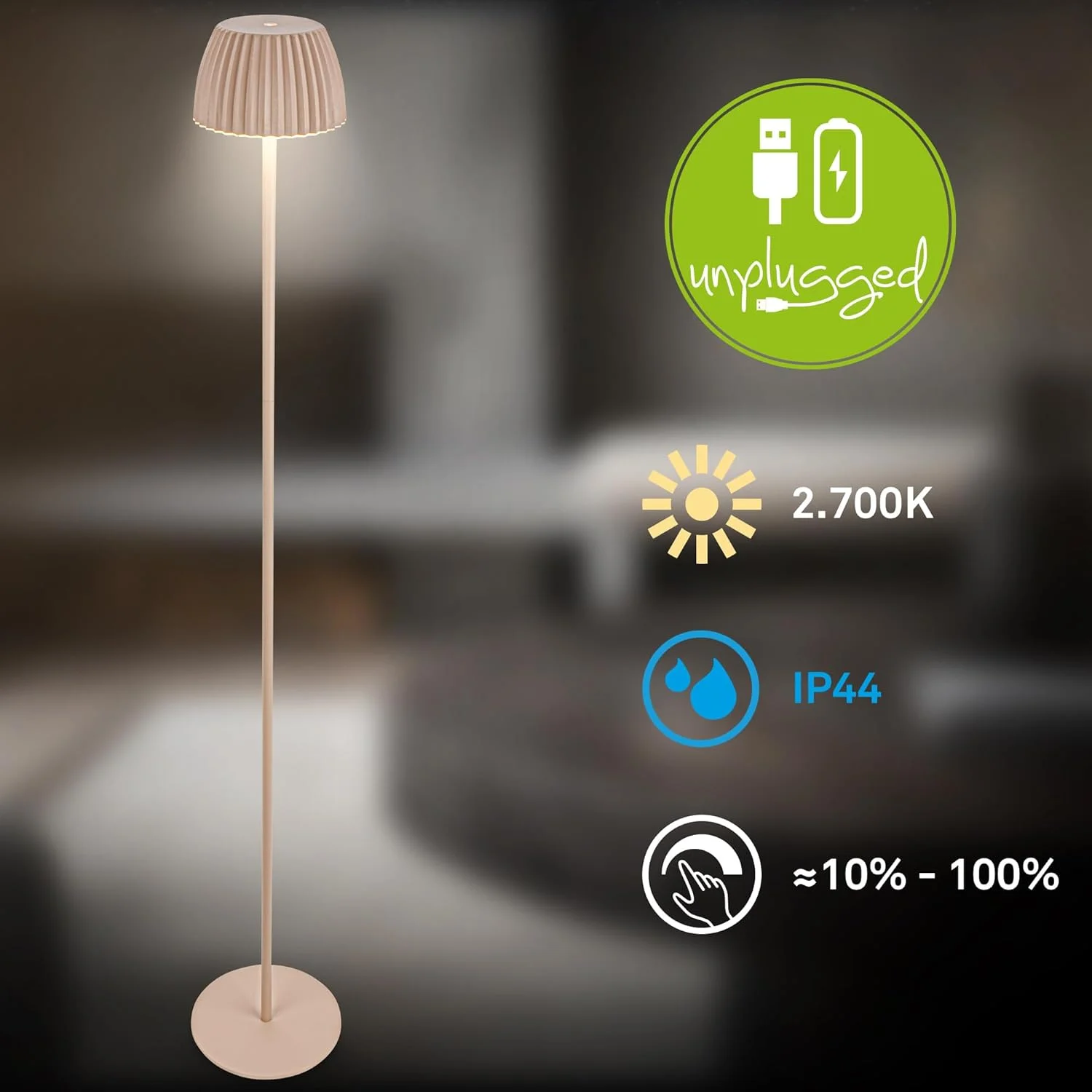 BRILONER - چراغ ایستاده LED مدل Riffle بی سیم IP44 با قابلیت لمسی، دیمر، عملکرد حافظه، باتری قابل تعویض، چراغ ایستاده باتری خور، چراغ مطالعه، چراغ اتاق نشیمن، برنده جایزه طراحی آلمان 2025، 19 x 124 BRILONER - چراغ ایستاده LED مدل Riffle بی سیم IP44 با قابلیت لمسی، دیمر، عملکرد حافظه، باتری قابل تعویض، چراغ ایستاده باتری خور، چراغ مطالعه، چراغ اتاق نشیمن، برنده جایزه طراحی آلمان 2025، 19 x 124