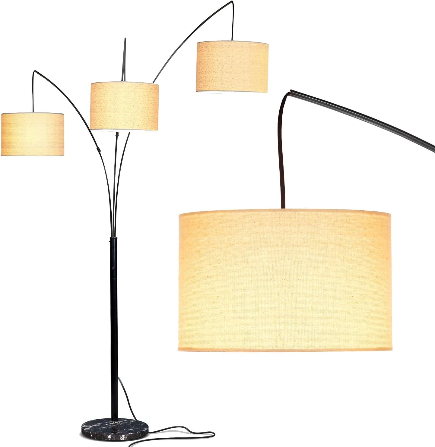 چراغ ایستاده کمانی سه شاخه Brightech Trilage برای اتاق نشیمن، چراغ ایستاده چند سر برای اتاق خواب، 3 چراغ آویز بالای مبل - مشکی چراغ ایستاده کمانی سه شاخه Brightech Trilage برای اتاق نشیمن، چراغ ایستاده چند سر برای اتاق خواب، 3 چراغ آویز بالای مبل - مشکی