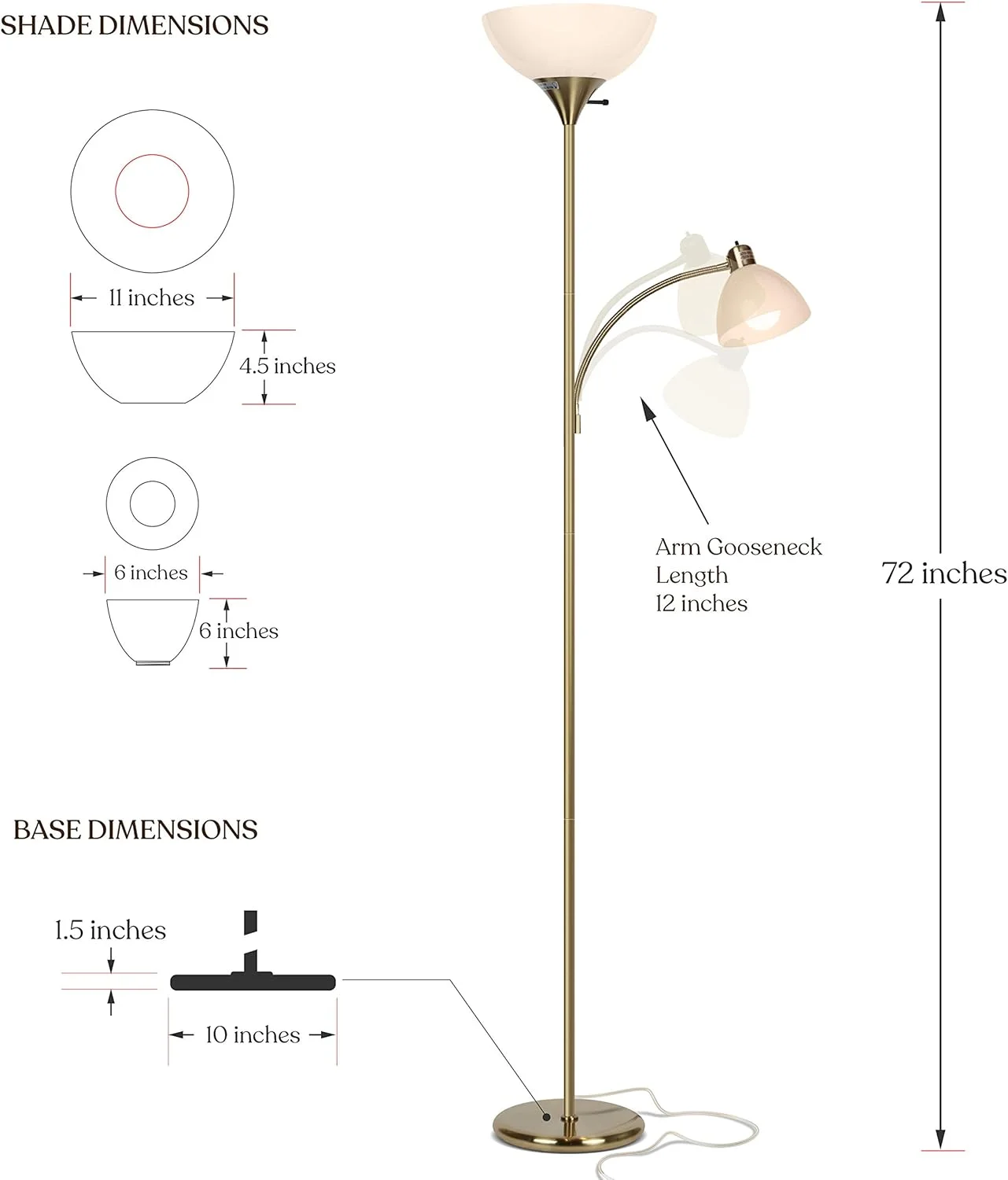 چراغ ایستاده و چراغ مطالعه LED مدل Brightech Sky Dome Plus - چراغ پایه دار مدرن و کم مصرف برای دفتر کار، اتاق نشیمن، اتاق خواب - رنگ طلایی برنجی چراغ ایستاده و چراغ مطالعه LED مدل Brightech Sky Dome Plus - چراغ پایه دار مدرن و کم مصرف برای دفتر کار، اتاق نشیمن، اتاق خواب - رنگ طلایی برنجی