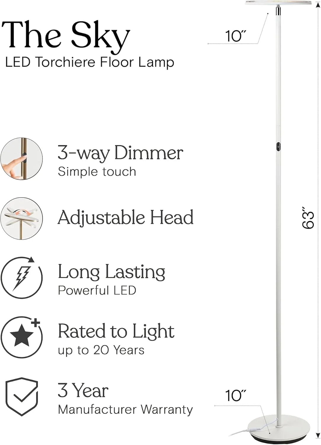 چراغ ایستاده LED مدل Brightech Sky - چراغ کف فوق العاده روشن و مدرن برای اتاق نشیمن و دفاتر - قابل تنظیم نور، چراغ قطبی داخلی برای مطالعه در اتاق خواب - سفید چراغ ایستاده LED مدل Brightech Sky - چراغ کف فوق العاده روشن و مدرن برای اتاق نشیمن و دفاتر - قابل تنظیم نور، چراغ قطبی داخلی برای مطالعه در اتاق خواب - سفید