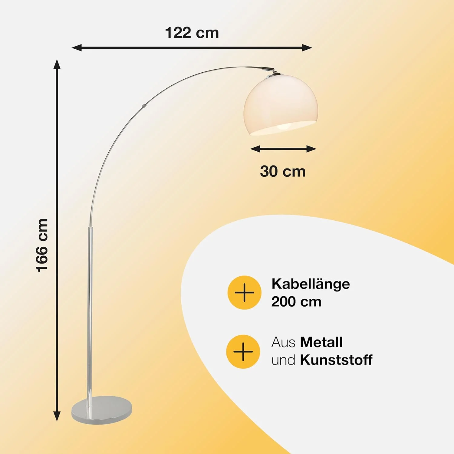 چراغ ایستاده کمانی BRILLIANT Vessa ارتفاع 1.7 متر کروم/سفید | 1x A60, E27, 60W، مناسب برای لامپ های استاندارد (شامل نمی شود) | مقیاس A ++ تا E | با پدال چراغ ایستاده کمانی BRILLIANT Vessa ارتفاع 1.7 متر کروم/سفید | 1x A60, E27, 60W، مناسب برای لامپ های استاندارد (شامل نمی شود) | مقیاس A ++ تا E | با پدال