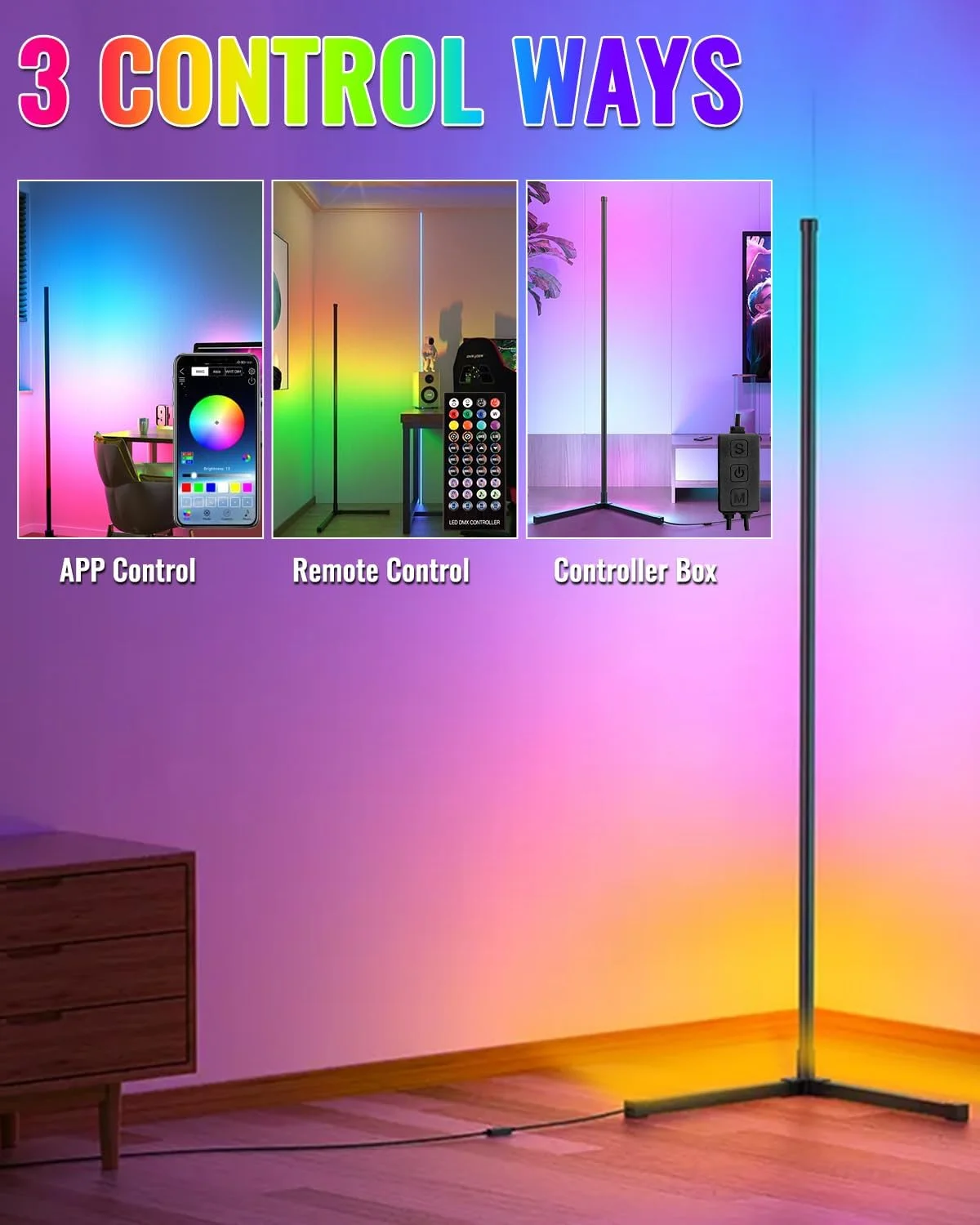 چراغ ایستاده گوشه ای ال ای دی 160 سانتی متری BrightArk، چراغ کف هوشمند RGB، چراغ ایستاده RGB دیمر شونده با عملکرد تغییر رنگ همگام سازی موسیقی، نورپردازی 3 طرفه، 16 میلیون رنگ، با برنامه APP و کنترل از راه دور چراغ ایستاده گوشه ای ال ای دی 160 سانتی متری BrightArk، چراغ کف هوشمند RGB، چراغ ایستاده RGB دیمر شونده با عملکرد تغییر رنگ همگام سازی موسیقی، نورپردازی 3 طرفه، 16 میلیون رنگ، با برنامه APP و کنترل از راه دور