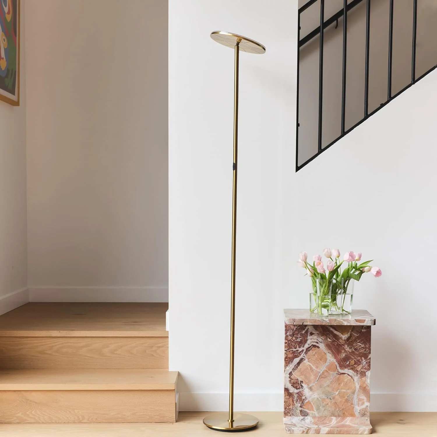 چراغ ایستاده LED مدل Brightech Sky - چراغ روشنایی فوق العاده روشن برای اتاق نشیمن و دفاتر - قابل تنظیم نور، چراغ قطبی داخلی برای مطالعه در اتاق خواب - طلایی برنجی چراغ ایستاده LED مدل Brightech Sky - چراغ روشنایی فوق العاده روشن برای اتاق نشیمن و دفاتر - قابل تنظیم نور، چراغ قطبی داخلی برای مطالعه در اتاق خواب - طلایی برنجی