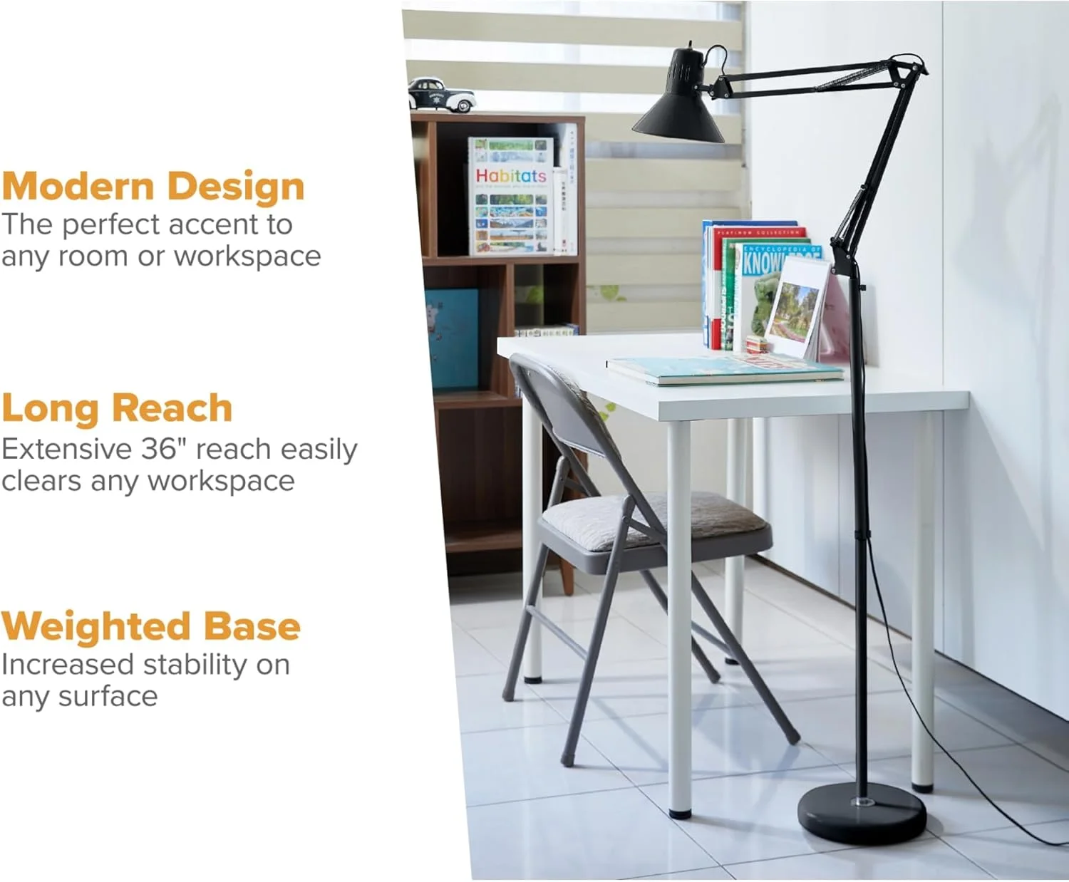 چراغ ایستاده فلزی بازویی Bostitch Office VLF100F، با ارتفاع 72 اینچ و تنظیم چند مفصلی، شامل لامپ LED قابل تعویض (VLF)، مشکی چراغ ایستاده فلزی بازویی Bostitch Office VLF100F، با ارتفاع 72 اینچ و تنظیم چند مفصلی، شامل لامپ LED قابل تعویض (VLF)، مشکی