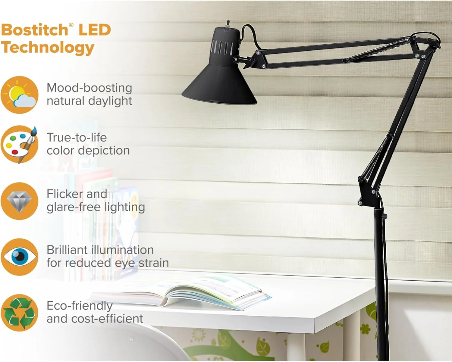 چراغ ایستاده فلزی بازویی Bostitch Office VLF100F، با ارتفاع 72 اینچ و تنظیم چند مفصلی، شامل لامپ LED قابل تعویض (VLF)، مشکی چراغ ایستاده فلزی بازویی Bostitch Office VLF100F، با ارتفاع 72 اینچ و تنظیم چند مفصلی، شامل لامپ LED قابل تعویض (VLF)، مشکی