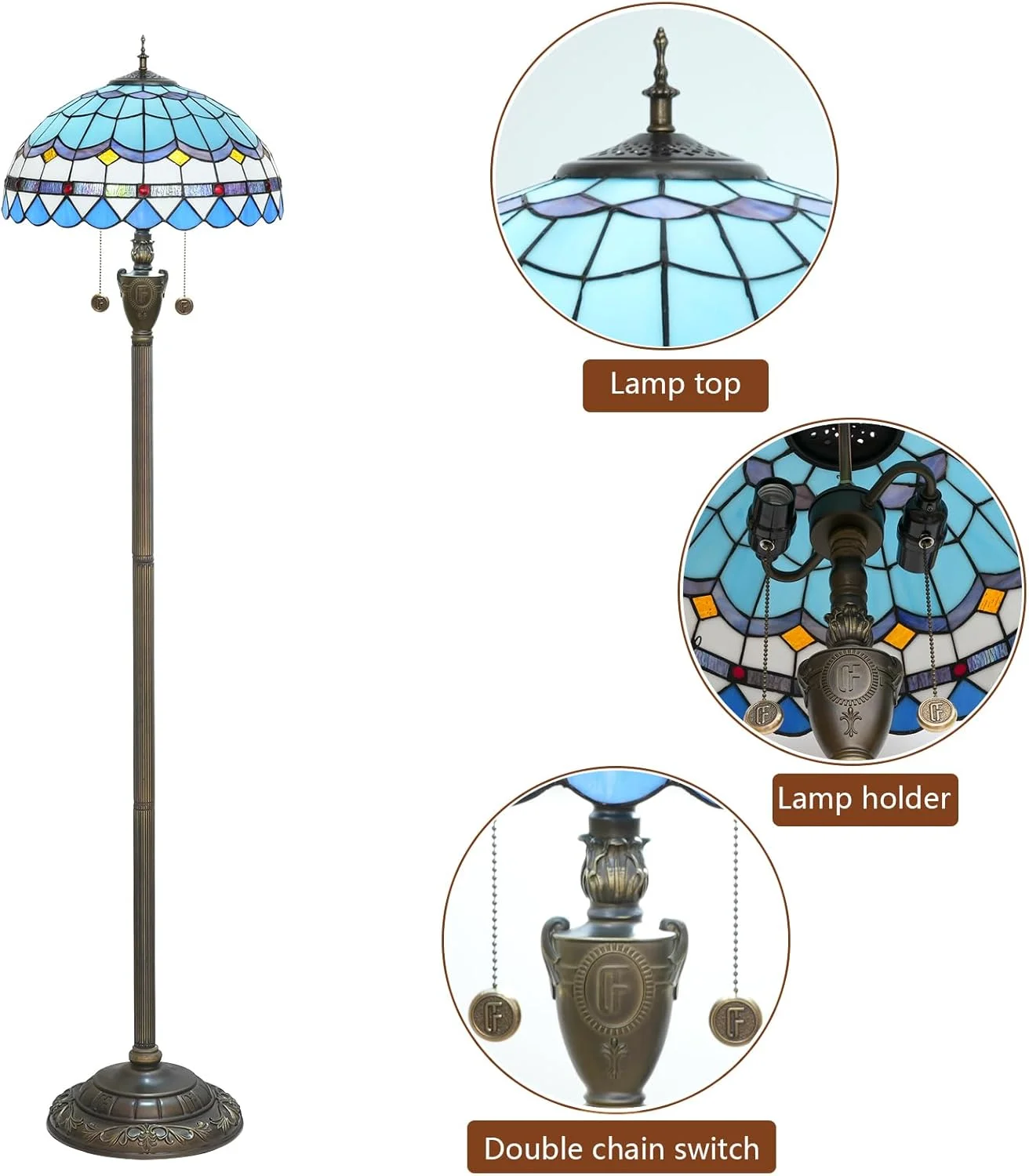 چراغ ایستاده تیفانی Blivuself، شیشه رنگی آبی، سبک مدیترانه ای روستیک، مناسب دکوراسیون منزل، اتاق نشیمن و اتاق خواب چراغ ایستاده تیفانی Blivuself، شیشه رنگی آبی، سبک مدیترانه ای روستیک، مناسب دکوراسیون منزل، اتاق نشیمن و اتاق خواب
