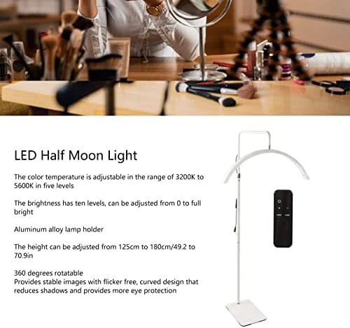 چراغ LED نیمه ماه Bewinner، چراغ زمینی با قابلیت چرخش 360 درجه، چراغ LED سالن زیبایی 23 اینچی، ارتفاع و دمای رنگ قابل تنظیم برای اکستنشن مژه، مراقبت از پوست و مطالعه چراغ LED نیمه ماه Bewinner، چراغ زمینی با قابلیت چرخش 360 درجه، چراغ LED سالن زیبایی 23 اینچی، ارتفاع و دمای رنگ قابل تنظیم برای اکستنشن مژه، مراقبت از پوست و مطالعه