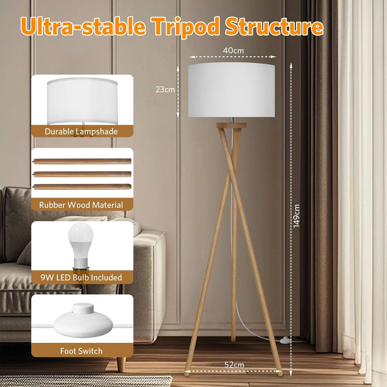 چراغ ایستاده چوبی BBHome برای اتاق نشیمن، چراغ ایستاده اسکاندیناویایی با لامپ LED E27 9W 3000K/4000K/6500K، چراغ ایستاده سه پایه با آباژور سفید، چراغ ایستاده LED مدرن برای اتاق نشیمن، اتاق خواب و دفتر کار چراغ ایستاده چوبی BBHome برای اتاق نشیمن، چراغ ایستاده اسکاندیناویایی با لامپ LED E27 9W 3000K/4000K/6500K، چراغ ایستاده سه پایه با آباژور سفید، چراغ ایستاده LED مدرن برای اتاق نشیمن، اتاق خواب و دفتر کار