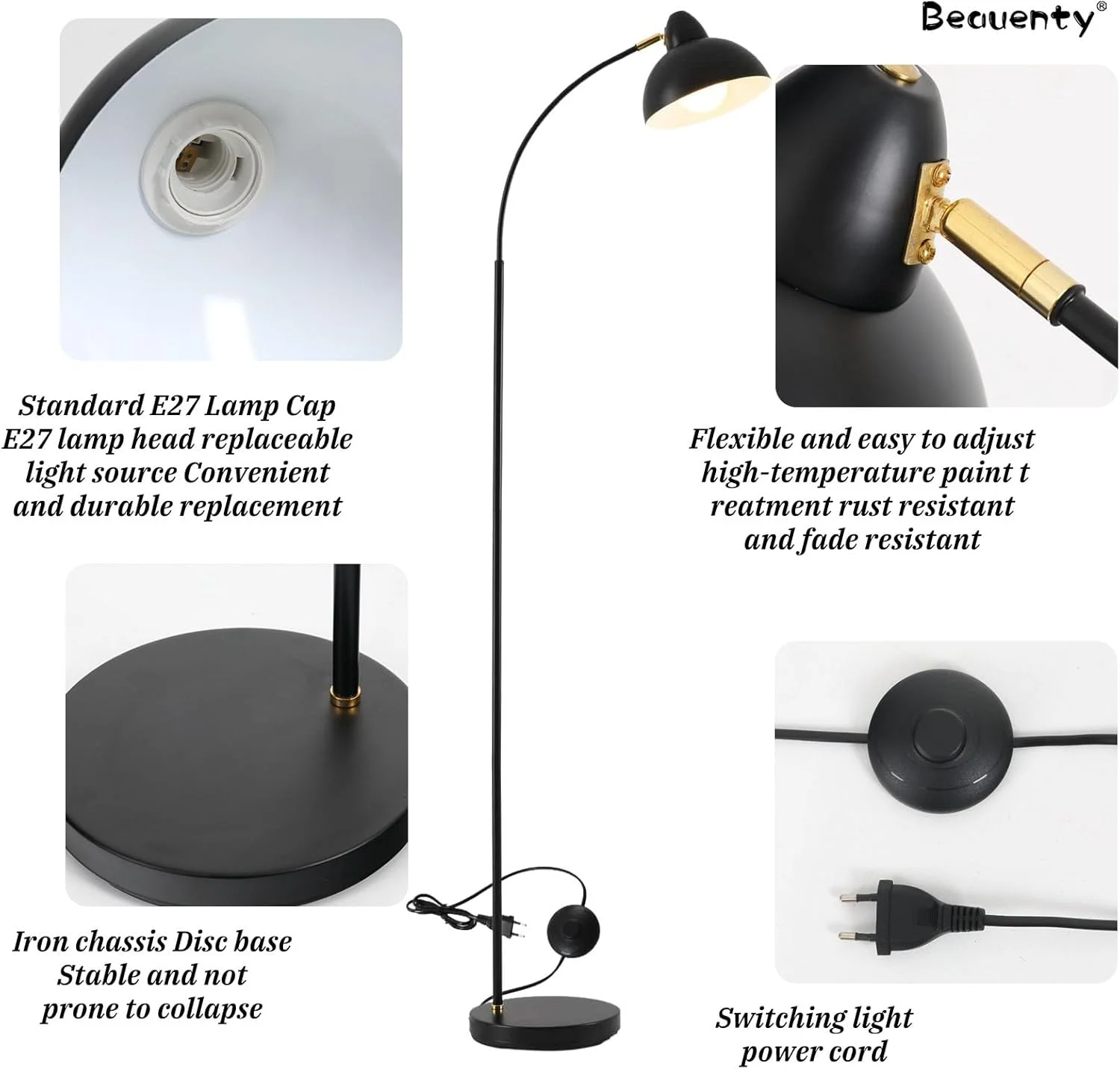 چراغ ایستاده Beauenty، چراغ ایستاده LED فلزی مشکی، چراغ مطالعه ایستاده رترو نوردیک برای اتاق خواب، چرخش 180 درجه نگهدارنده لامپ برای اتاق نشیمن، اتاق مطالعه و اتاق غذاخوری - 157 سانتی متر (مدل 1) چراغ ایستاده Beauenty، چراغ ایستاده LED فلزی مشکی، چراغ مطالعه ایستاده رترو نوردیک برای اتاق خواب، چرخش 180 درجه نگهدارنده لامپ برای اتاق نشیمن، اتاق مطالعه و اتاق غذاخوری - 157 سانتی متر (مدل 1)