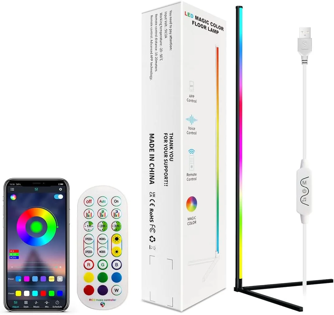 چراغ ایستاده گوشه ای کم نور شونده اتاق نشیمن Beauenty، چراغ گوشه ای با نورپردازی RGB با قابلیت تغییر رنگ با بلوتوث و کنترل از راه دور، چراغ ایستاده مدرن با تایمر (160 سانتی متر) چراغ ایستاده گوشه ای کم نور شونده اتاق نشیمن Beauenty، چراغ گوشه ای با نورپردازی RGB با قابلیت تغییر رنگ با بلوتوث و کنترل از راه دور، چراغ ایستاده مدرن با تایمر (160 سانتی متر)