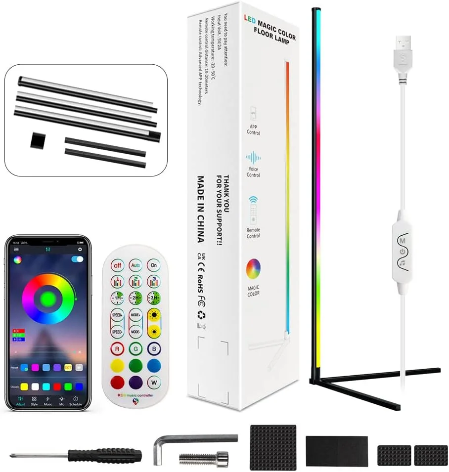 چراغ ایستاده گوشه ای کم نور شونده اتاق نشیمن Beauenty، چراغ گوشه ای با نورپردازی RGB با قابلیت تغییر رنگ با بلوتوث و کنترل از راه دور، چراغ ایستاده مدرن با تایمر (160 سانتی متر) چراغ ایستاده گوشه ای کم نور شونده اتاق نشیمن Beauenty، چراغ گوشه ای با نورپردازی RGB با قابلیت تغییر رنگ با بلوتوث و کنترل از راه دور، چراغ ایستاده مدرن با تایمر (160 سانتی متر)