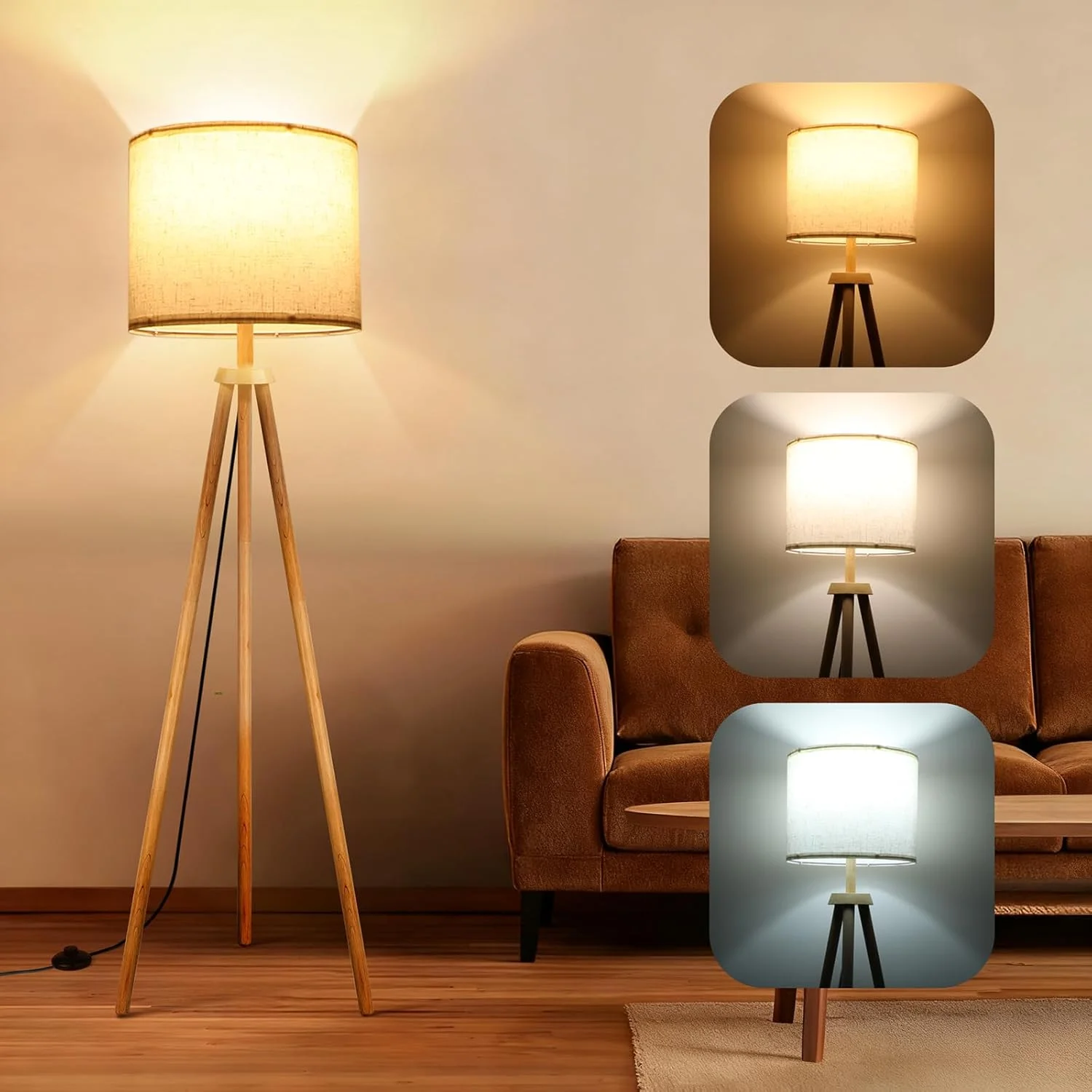 چراغ ایستاده سه پایه چوبی Baytion با 85% صرفه جویی در انرژی، چراغ های ایستاده اواسط قرن با کلاهک، لامپ سه رنگ 9 واتی E26، چراغ کف کتانی برای اتاق نشیمن، اتاق خواب، دفتر چراغ ایستاده سه پایه چوبی Baytion با 85% صرفه جویی در انرژی، چراغ های ایستاده اواسط قرن با کلاهک، لامپ سه رنگ 9 واتی E26، چراغ کف کتانی برای اتاق نشیمن، اتاق خواب، دفتر