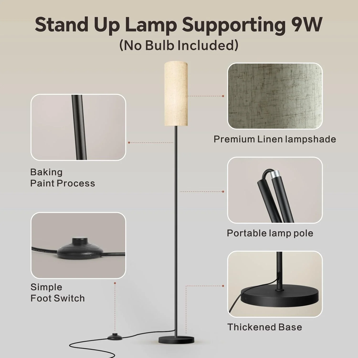 چراغ ایستاده Baytion برای اتاق نشیمن، چراغ پایه دار با کلید پایی و آباژور پارچه ای، چراغ های ایستاده زیبا با 3 دمای رنگ برای اتاق خواب، چراغ های ایستاده میله ای مشکی روشن (لامپ شامل نمی شود) چراغ ایستاده Baytion برای اتاق نشیمن، چراغ پایه دار با کلید پایی و آباژور پارچه ای، چراغ های ایستاده زیبا با 3 دمای رنگ برای اتاق خواب، چراغ های ایستاده میله ای مشکی روشن (لامپ شامل نمی شود)