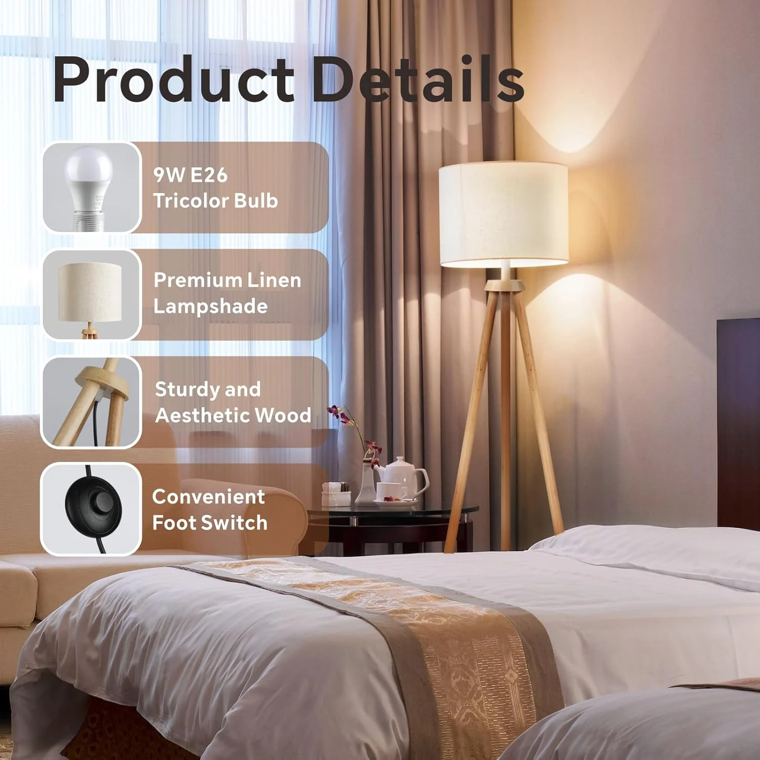 چراغ ایستاده سه پایه چوبی Baytion با 85% صرفه جویی در انرژی، چراغ های ایستاده اواسط قرن با کلاهک، لامپ سه رنگ 9 واتی E26، چراغ کف کتانی برای اتاق نشیمن، اتاق خواب، دفتر چراغ ایستاده سه پایه چوبی Baytion با 85% صرفه جویی در انرژی، چراغ های ایستاده اواسط قرن با کلاهک، لامپ سه رنگ 9 واتی E26، چراغ کف کتانی برای اتاق نشیمن، اتاق خواب، دفتر