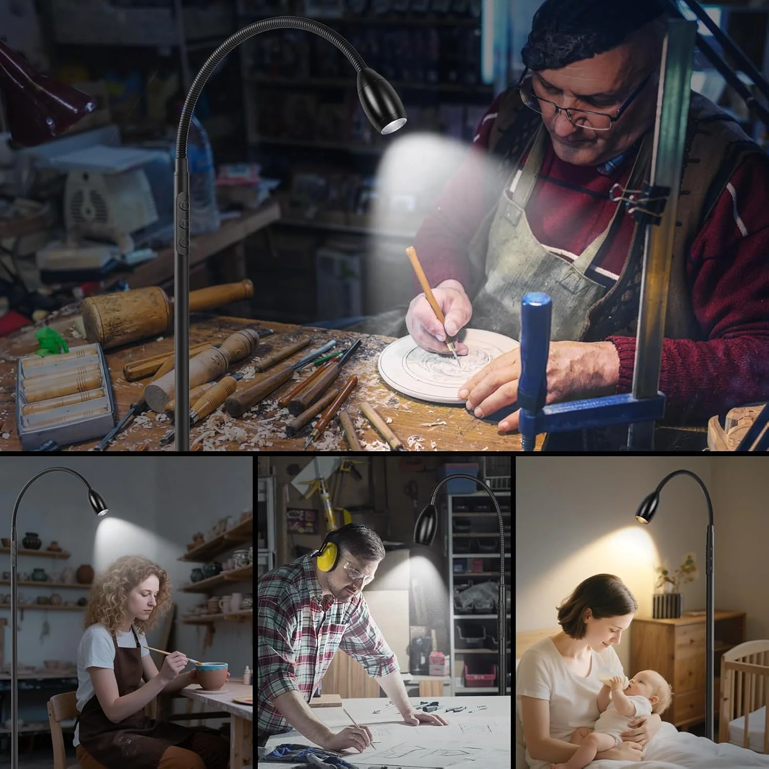 چراغ ایستاده ال ای دی، مشکی مات، 183 سانتی متر، کنترل از راه دور و لمسی، رنگ و روشنایی قابل تنظیم، ایده آل برای مطالعه و انجام تکالیف چراغ ایستاده ال ای دی، مشکی مات، 183 سانتی متر، کنترل از راه دور و لمسی، رنگ و روشنایی قابل تنظیم، ایده آل برای مطالعه و انجام تکالیف