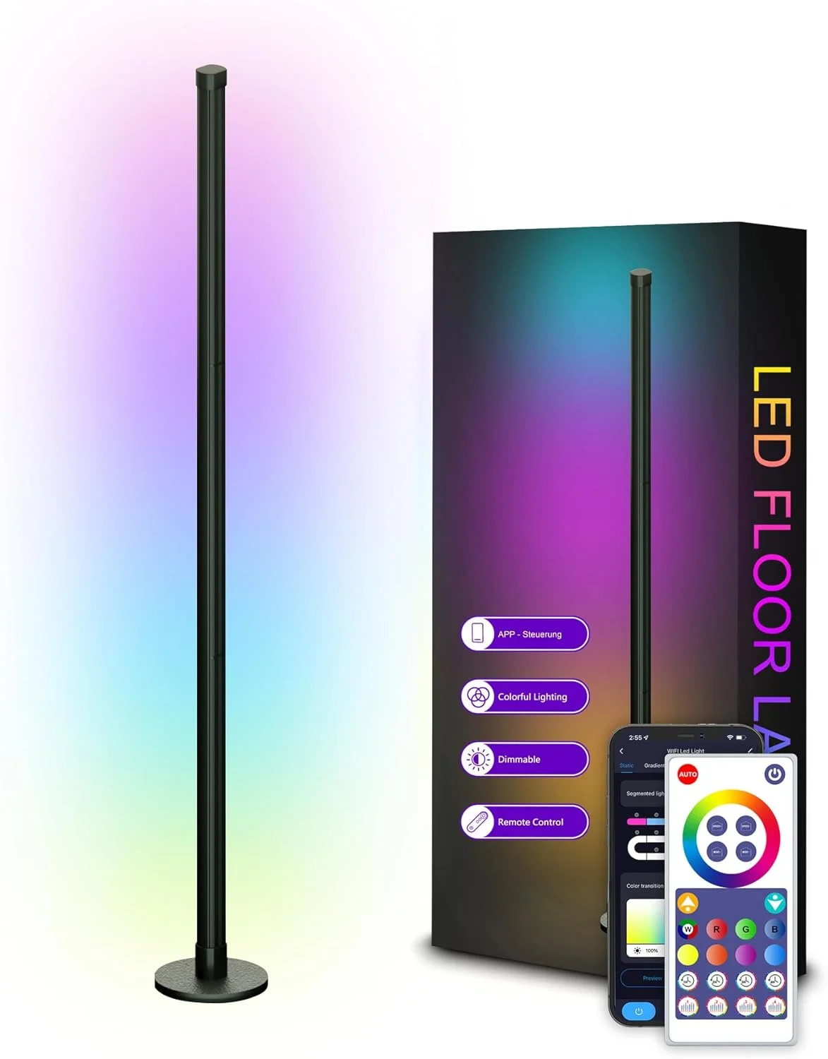 چراغ ایستاده RGBIC امیناک، 16 میلیون رنگ نور RGB با همگام سازی موسیقی و تنظیم تایمر، چراغ LED برای اتاق نشیمن، اتاق خواب و اتاق بازی چراغ ایستاده RGBIC امیناک، 16 میلیون رنگ نور RGB با همگام سازی موسیقی و تنظیم تایمر، چراغ LED برای اتاق نشیمن، اتاق خواب و اتاق بازی