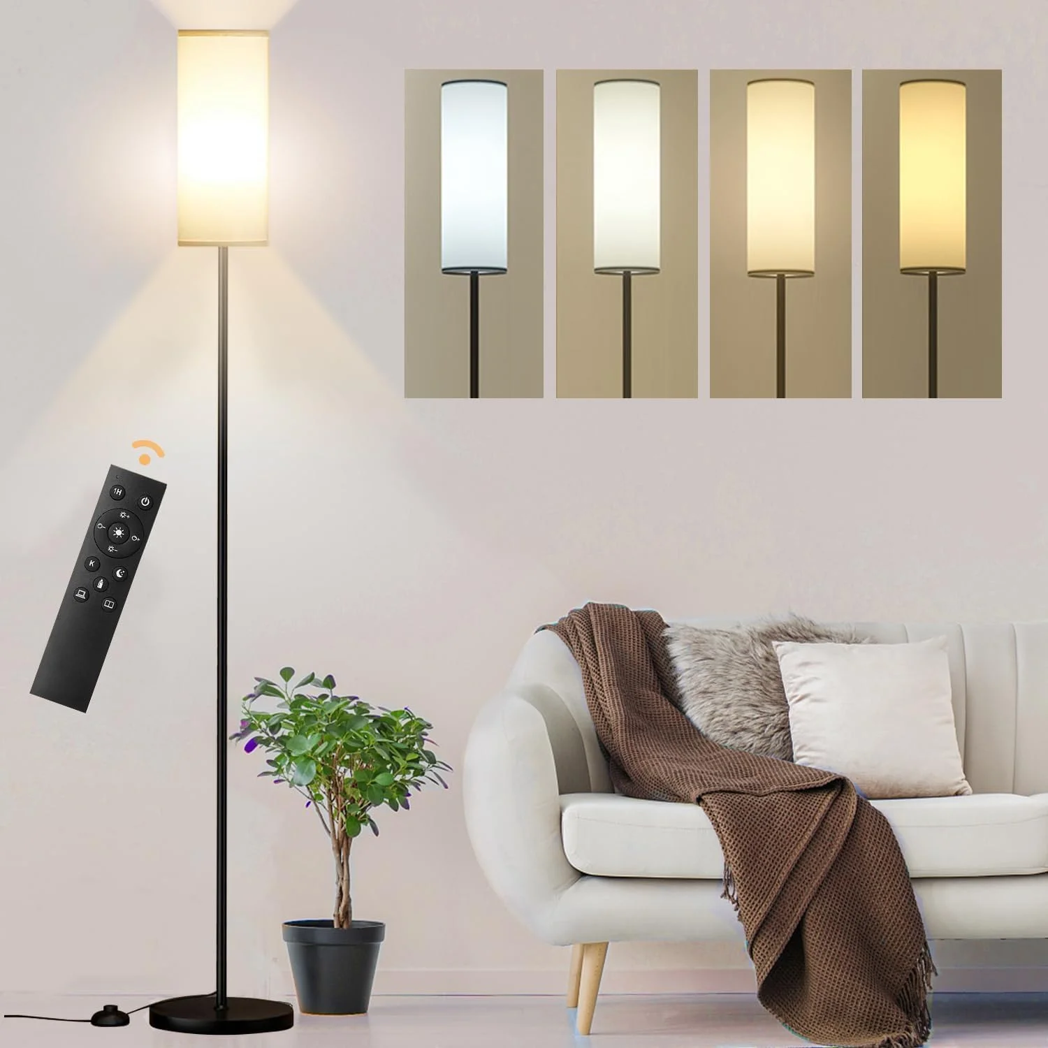 چراغ ایستاده آمیناک برای اتاق نشیمن - چراغ کف مدرن ایستاده با کنترل از راه دور، چراغ اتاق خواب LED برای هتل مطالعه، 4 دمای رنگ قابل تنظیم، سایه پارچه ای مشکی چراغ ایستاده آمیناک برای اتاق نشیمن - چراغ کف مدرن ایستاده با کنترل از راه دور، چراغ اتاق خواب LED برای هتل مطالعه، 4 دمای رنگ قابل تنظیم، سایه پارچه ای مشکی