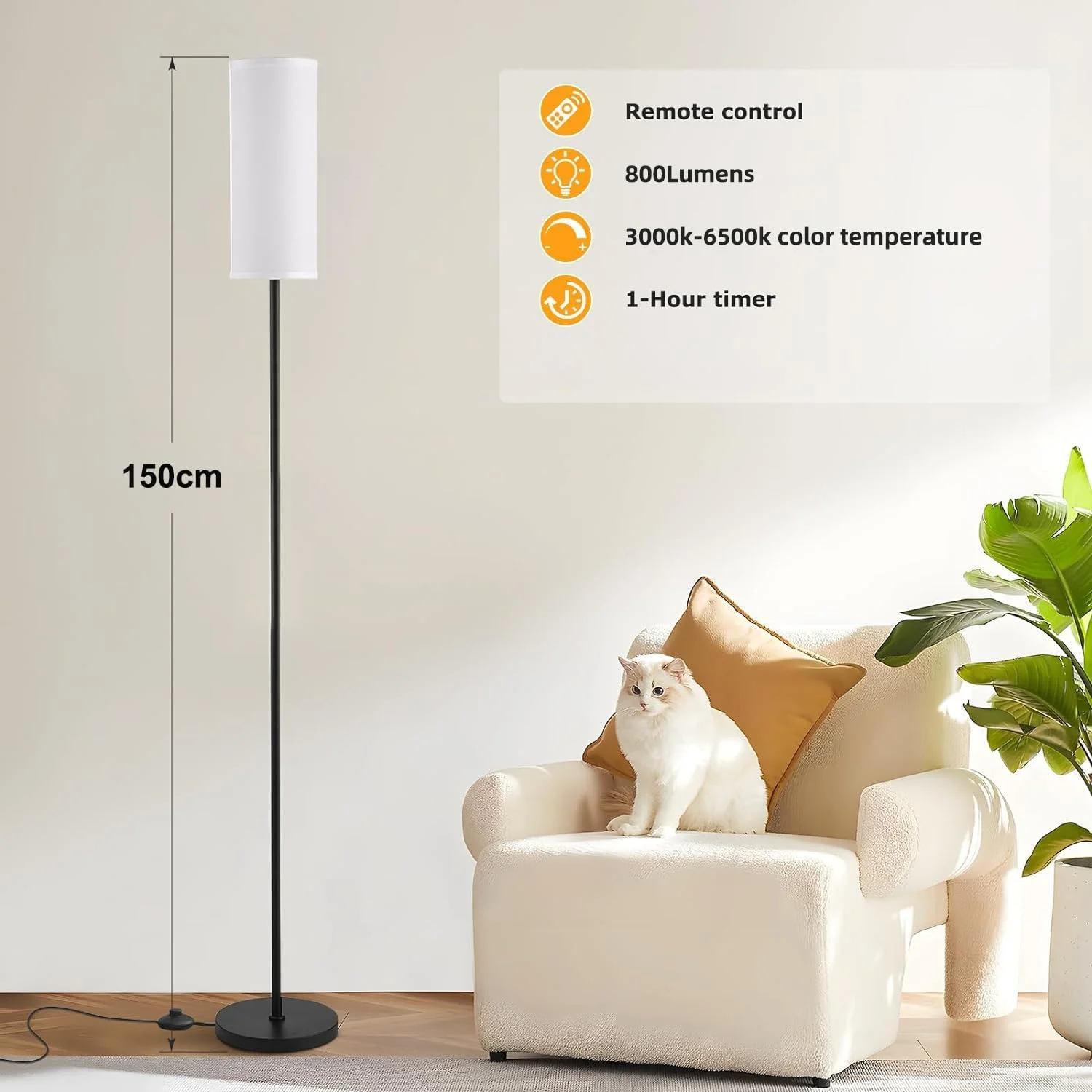 چراغ ایستاده آمیناک برای اتاق نشیمن - چراغ کف مدرن ایستاده با کنترل از راه دور، چراغ اتاق خواب LED برای هتل مطالعه، 4 دمای رنگ قابل تنظیم، سایه پارچه ای مشکی چراغ ایستاده آمیناک برای اتاق نشیمن - چراغ کف مدرن ایستاده با کنترل از راه دور، چراغ اتاق خواب LED برای هتل مطالعه، 4 دمای رنگ قابل تنظیم، سایه پارچه ای مشکی