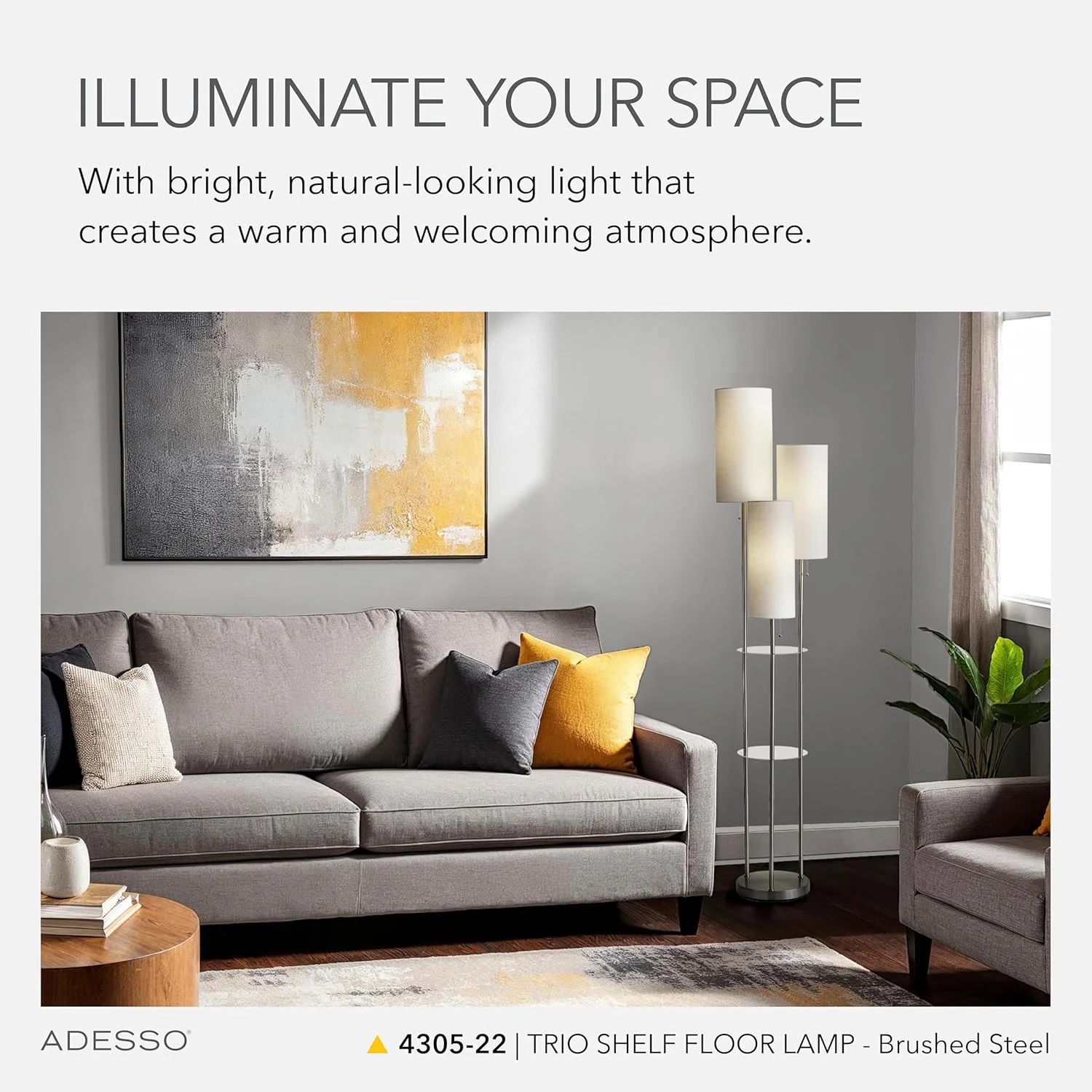 آباژور ایستاده سه پایه Adesso 4305-22، 172.72x35.56x29.72 سانتی متر، استیل برس خورده آباژور ایستاده سه پایه Adesso 4305-22، 172.72x35.56x29.72 سانتی متر، استیل برس خورده