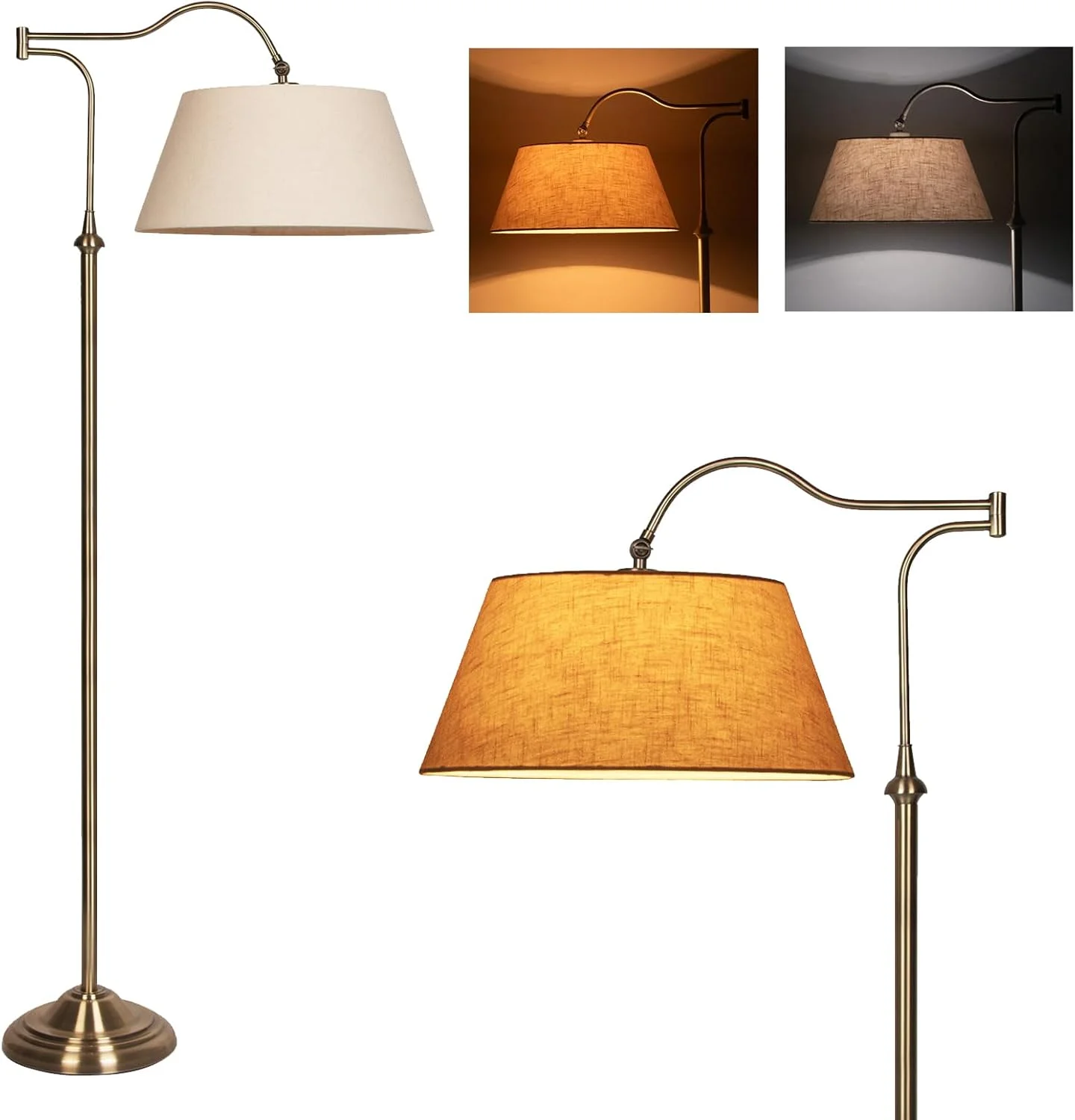 چراغ ایستاده برنجی برای اتاق نشیمن با بازوهای قابل تنظیم 180 درجه، آباژور پارچه ای کتان بژ، چراغ ایستاده اواسط قرن برای اتاق خواب، دفتر کار (برنزی) چراغ ایستاده برنجی برای اتاق نشیمن با بازوهای قابل تنظیم 180 درجه، آباژور پارچه ای کتان بژ، چراغ ایستاده اواسط قرن برای اتاق خواب، دفتر کار (برنزی)