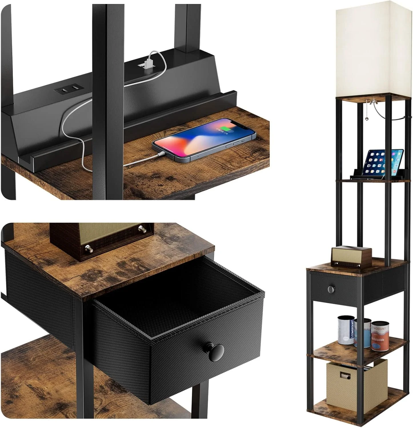 چراغ ایستاده Addlon برای اتاق نشیمن، چراغ با 2 پورت USB، پریز برق و کشو، لامپ LED با 3 دمای رنگی به همراه کلاهک سفید - چراغ ایستاده نمایشگر با قفسه برای اتاق خواب و دفتر کار - طرح قدیمی چراغ ایستاده Addlon برای اتاق نشیمن، چراغ با 2 پورت USB، پریز برق و کشو، لامپ LED با 3 دمای رنگی به همراه کلاهک سفید - چراغ ایستاده نمایشگر با قفسه برای اتاق خواب و دفتر کار - طرح قدیمی